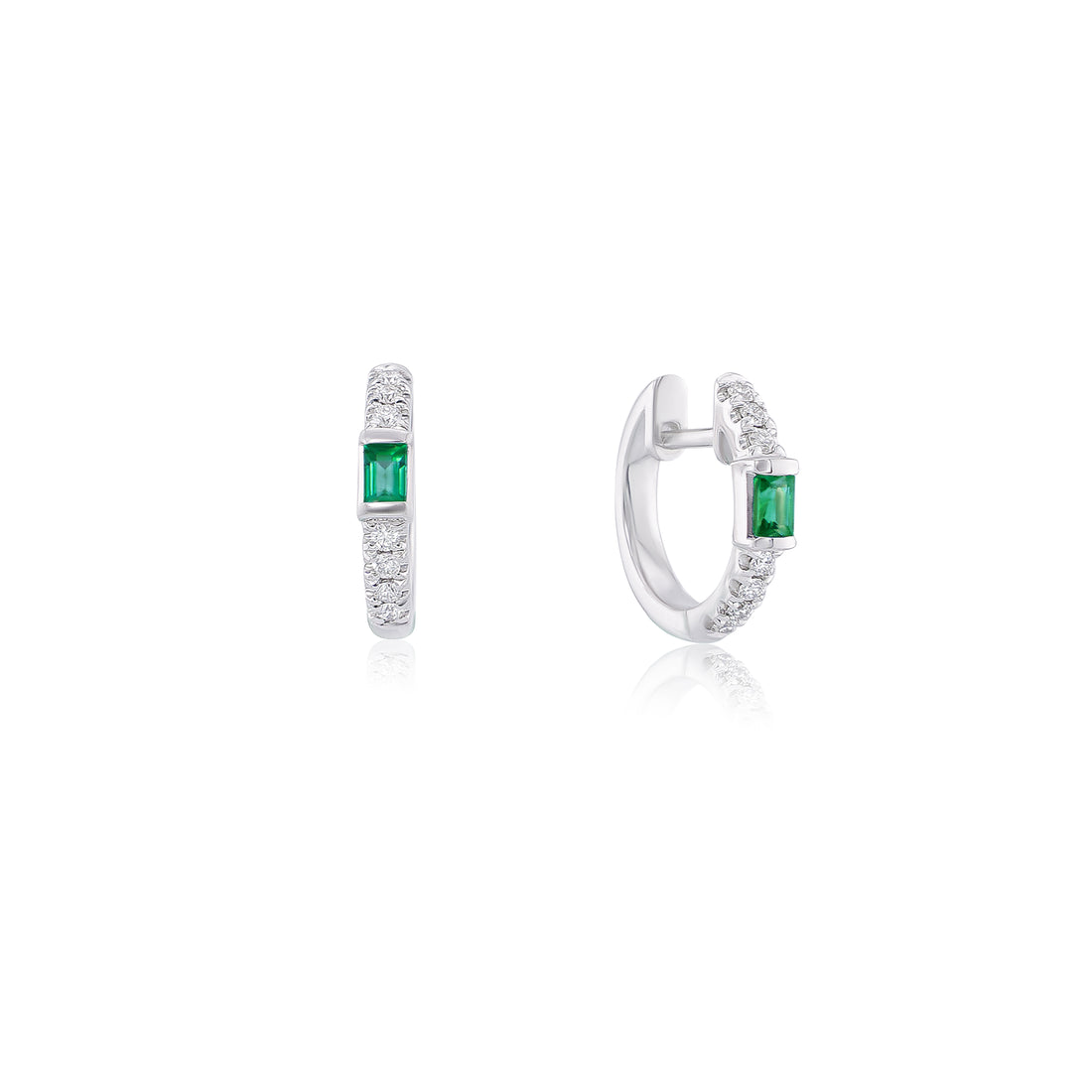 DIA &amp; EMERALD BAGUETTE HUGGY EARRING