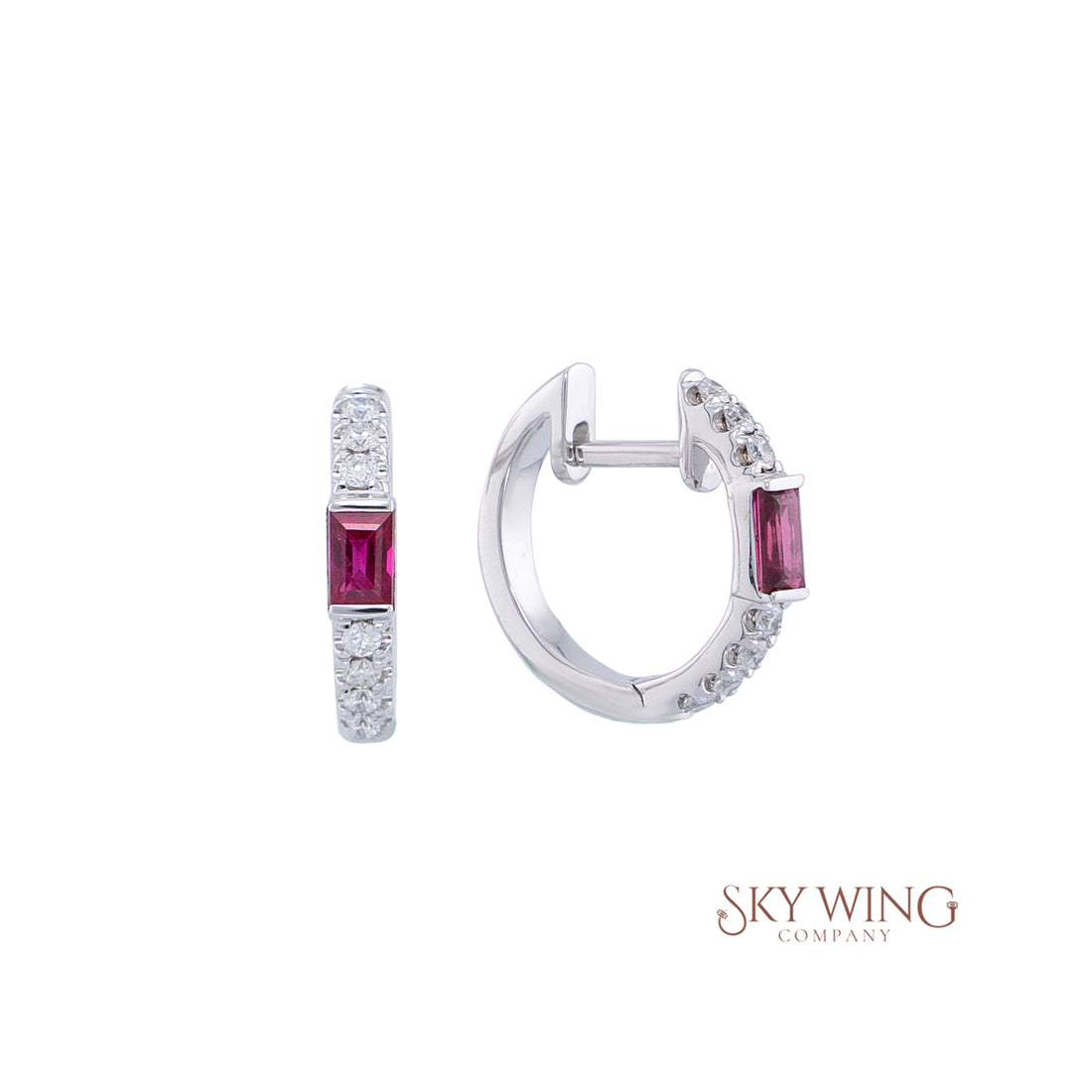 DIA &amp; RUBY BAGUETTE HUGGY EARRING