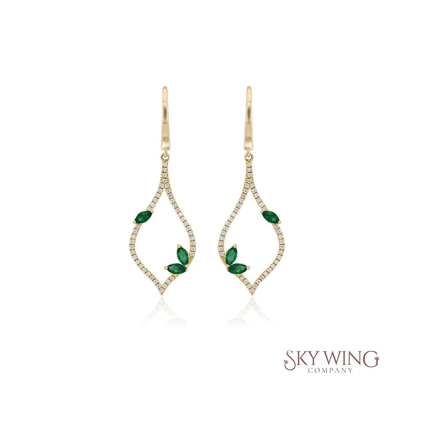 DIA ROUND &amp; MARQUISE EMERALD PEAR SHAPED EARRING