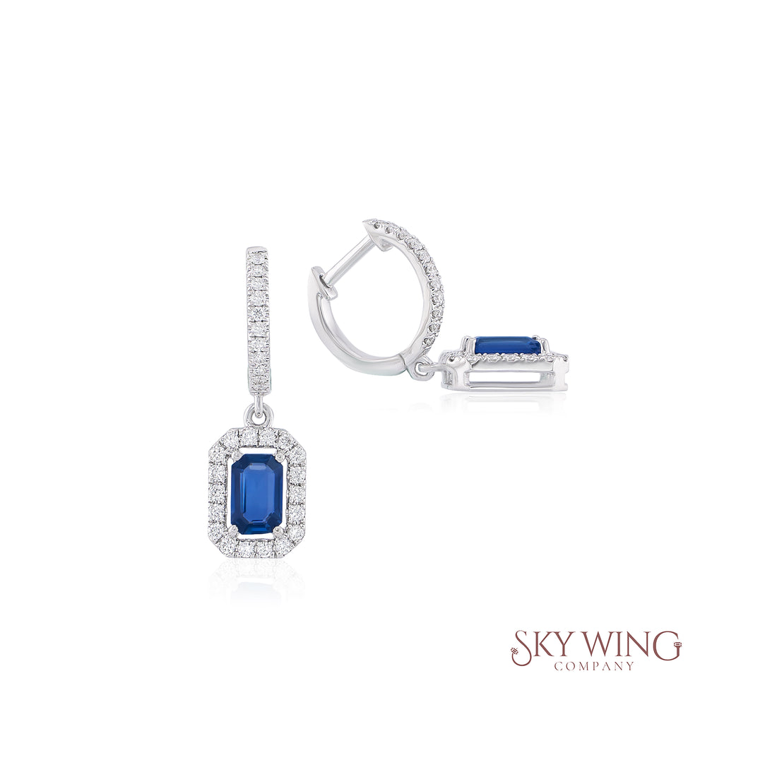 DIA &amp; OCT SHAPE BLUE SAPPHIRE DANGLE HOOP EARRING