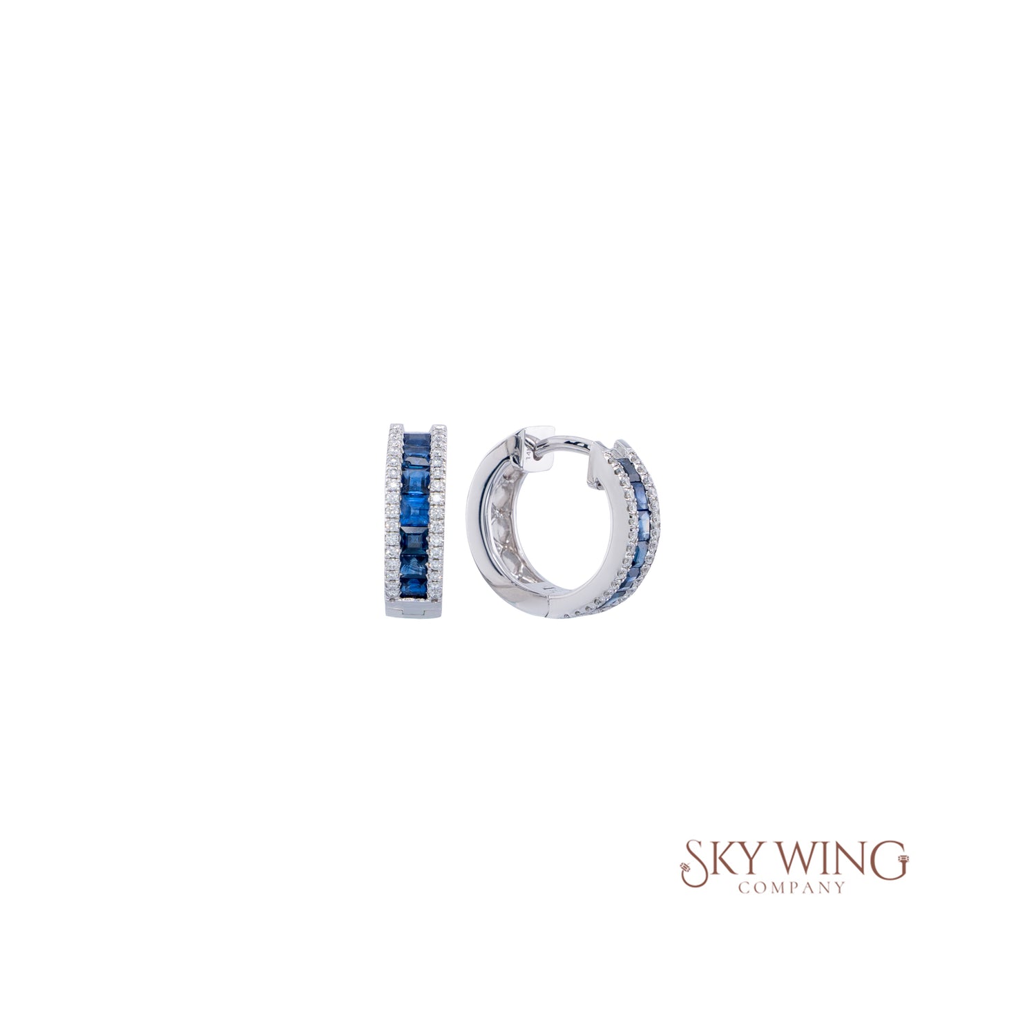 DIAMOND AND BLUE SAPPHIRE ROUND HOOP EARRINGS