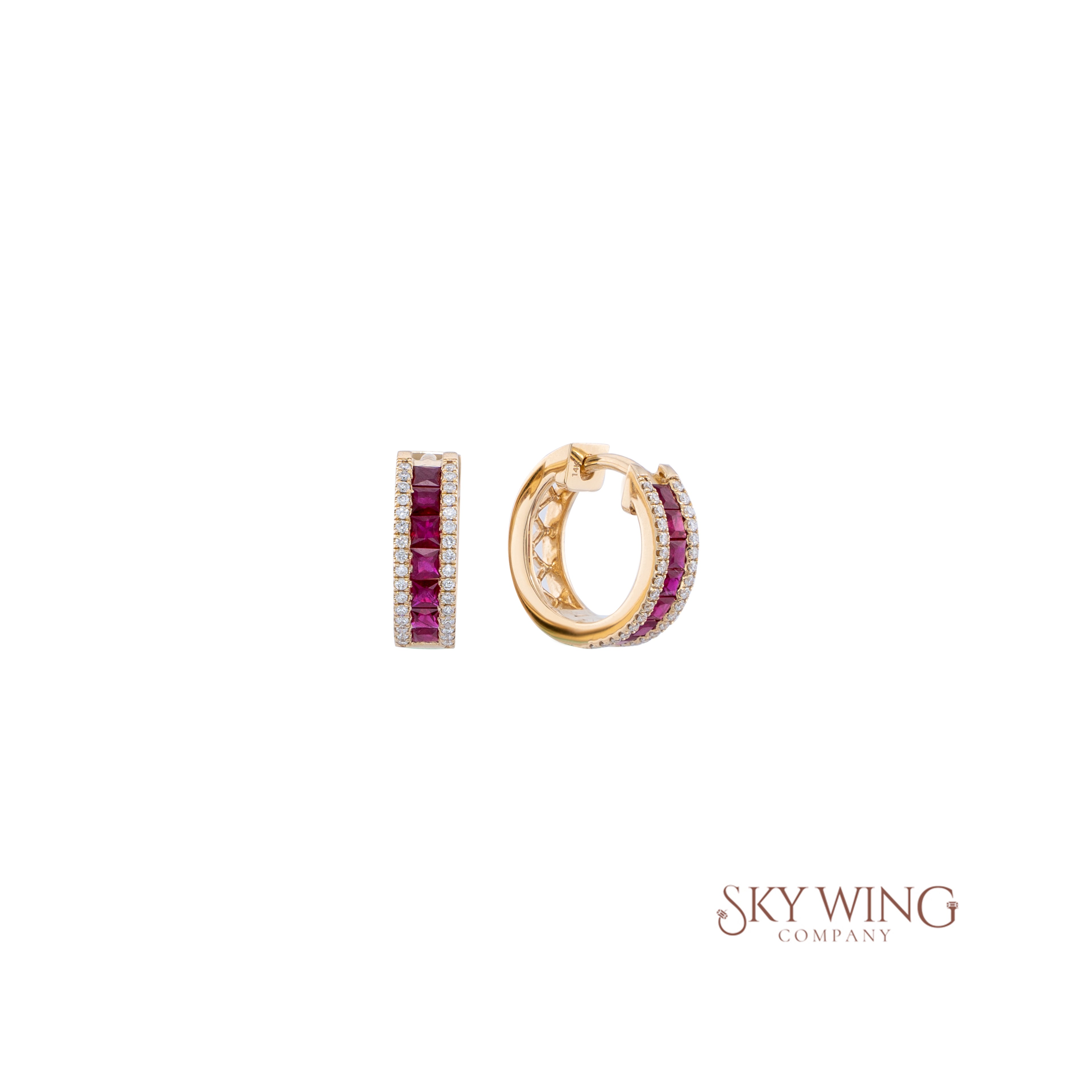 DIAMOND AND RUBY ROUND HOOP EARRINGS