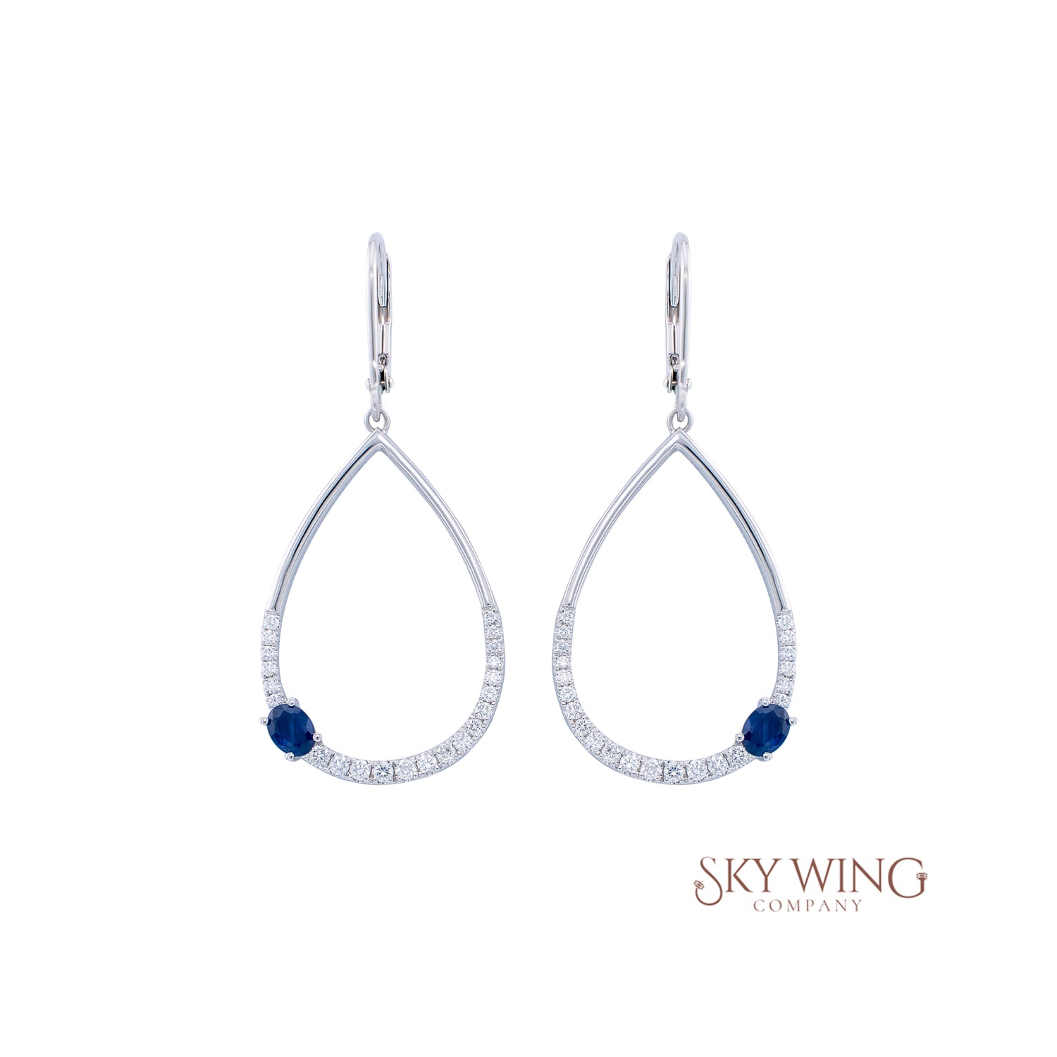 DIAMOND AND BLUE SAPPHIRE OVAL DROP EARRING