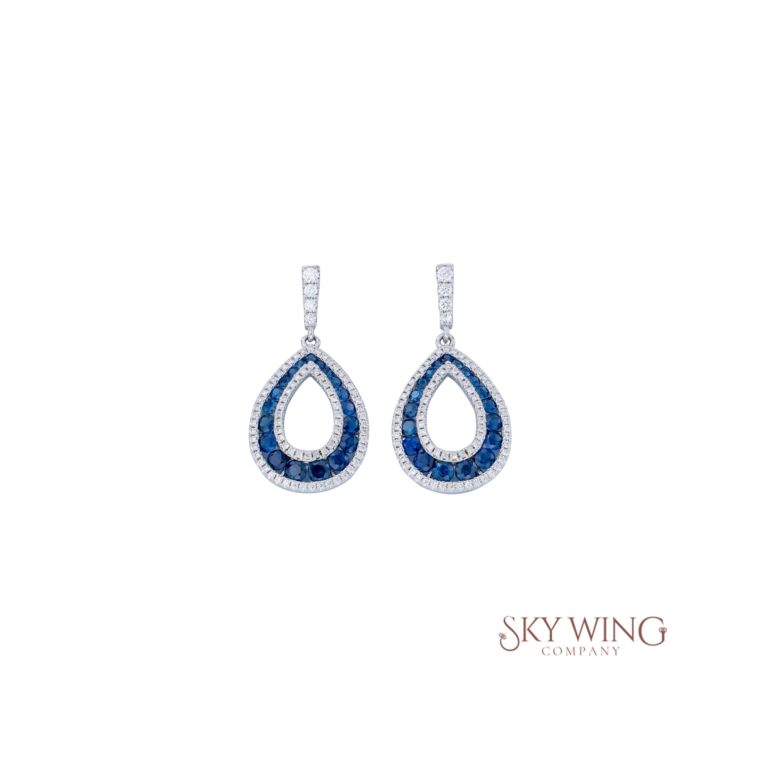 DIAMOND AND BLUE SAPPHIRE PEAR SHAPED DROP EARRING