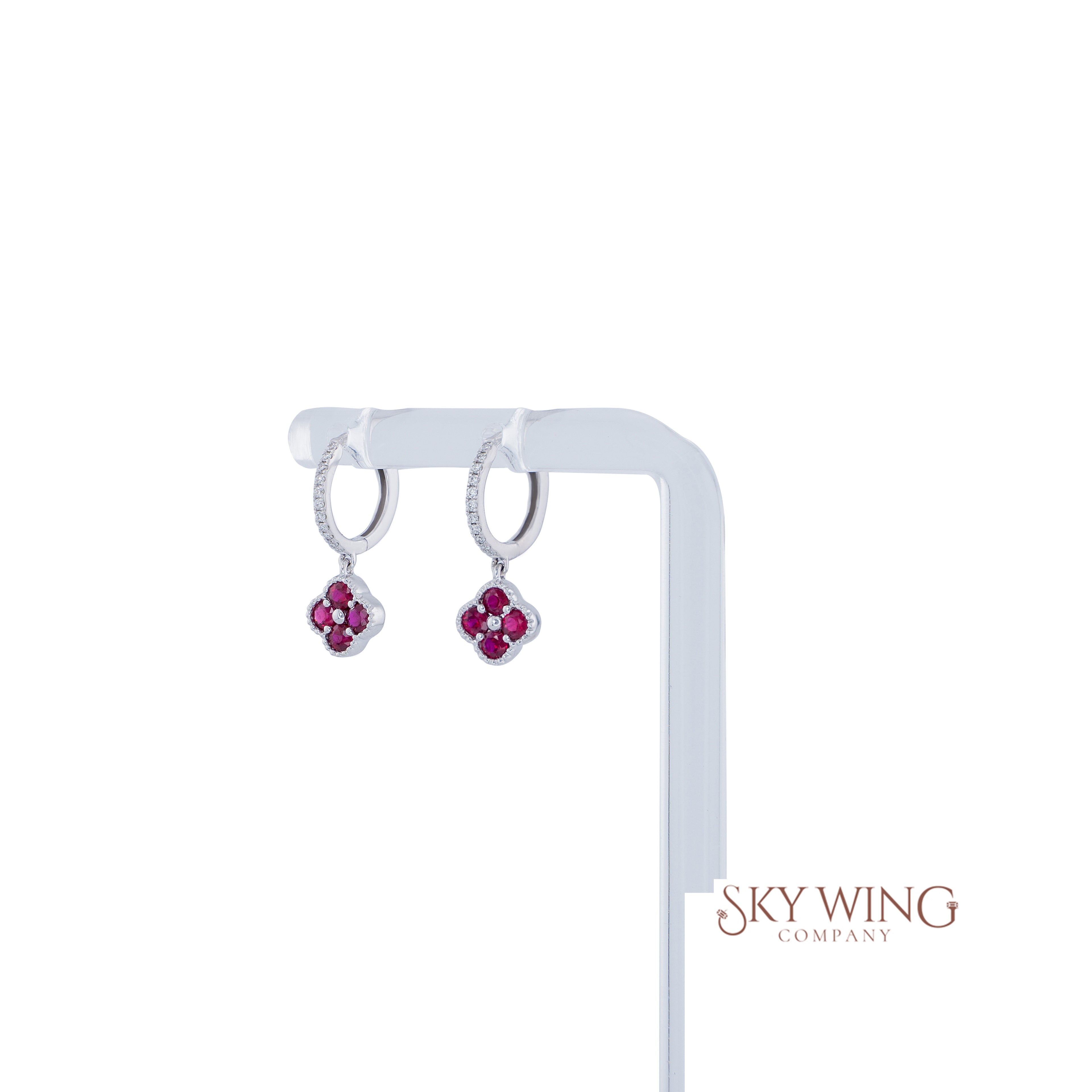 DIAMOND AND RUBY CLOVER DANGLING EARRING