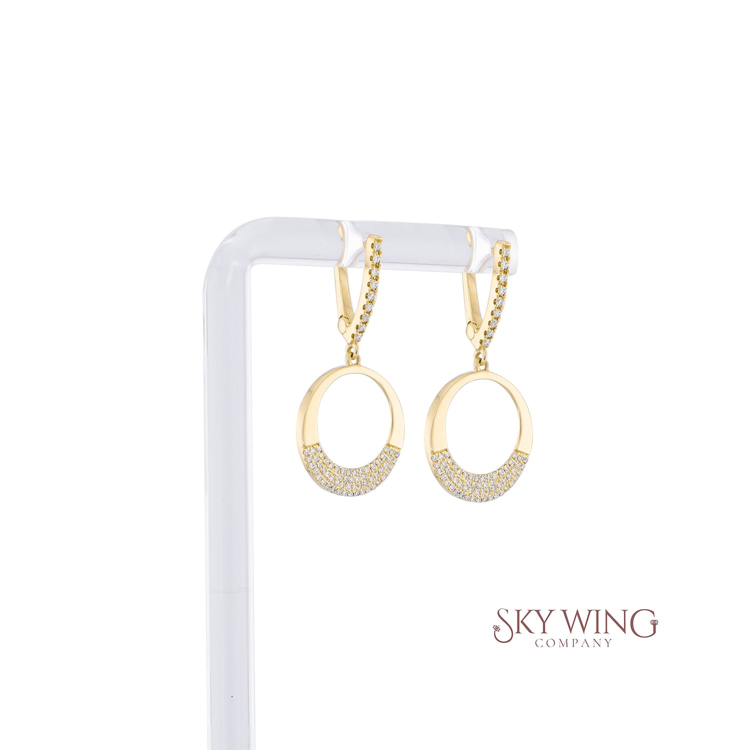 DIAMOND CIRCLE O DROP HOOP EARRING