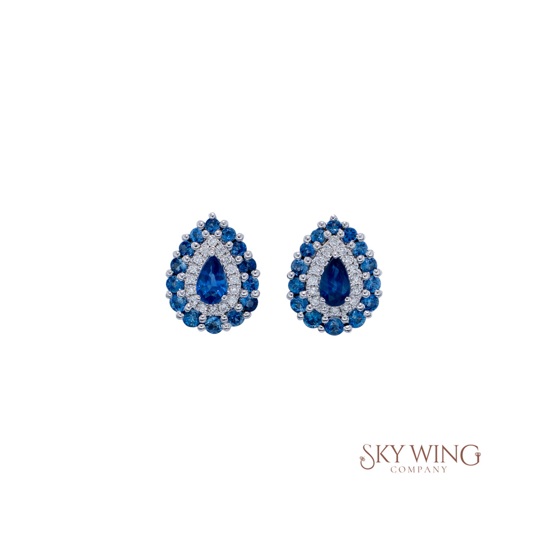 DIAMOND AND PEAR SHAPE BLUE SAPPHIRE EARRINGS