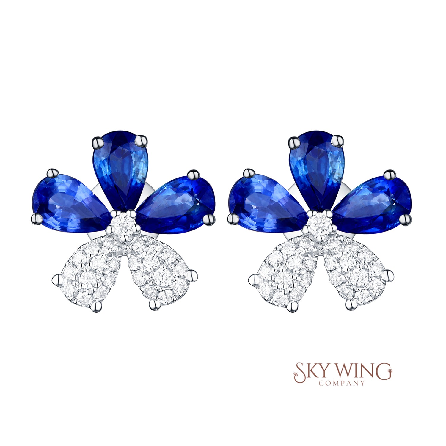 BLUE SAPPHIRE &amp; DIA FLOWER STUDD EARRING