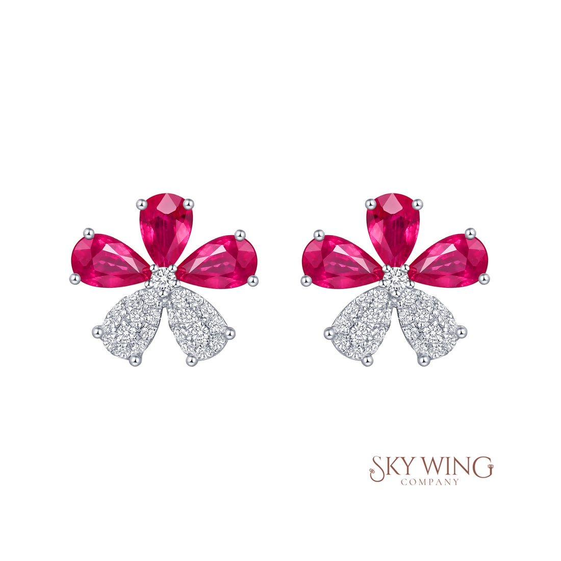 RUBY &amp; DIA FLOWER STUDD EARRING