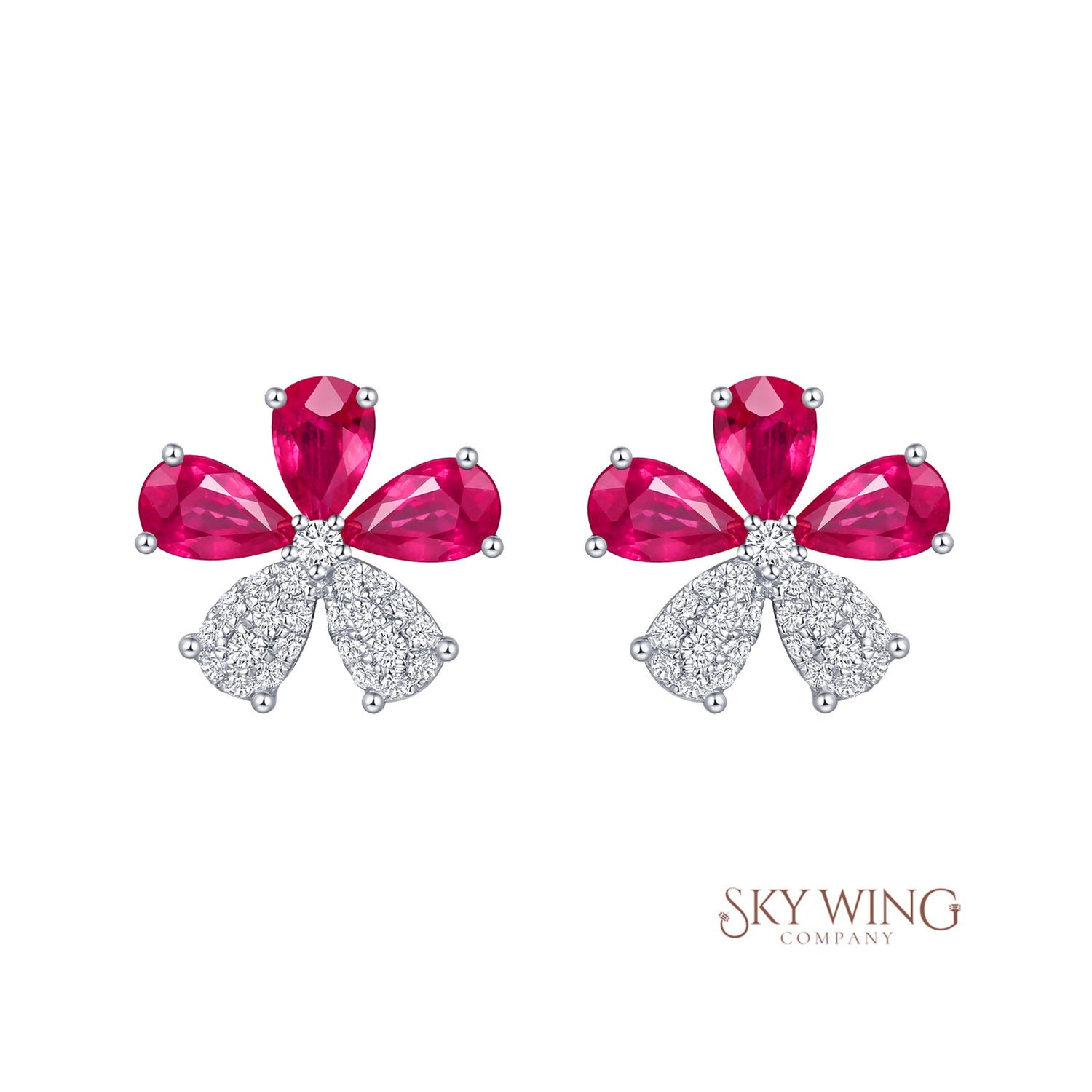 RUBY &amp; DIA FLOWER STUDD EARRING