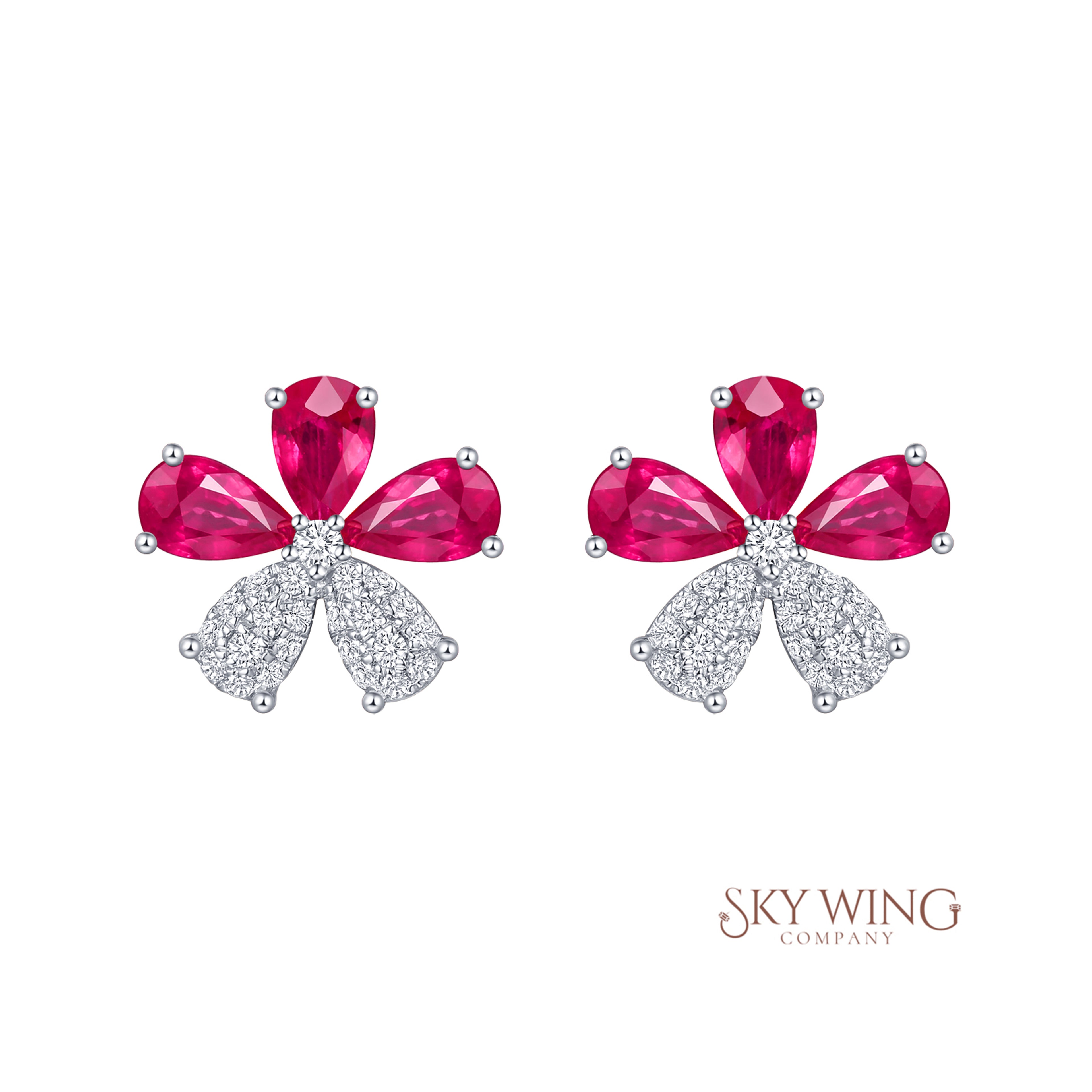 RUBY &amp; DIA FLOWER STUDD EARRING