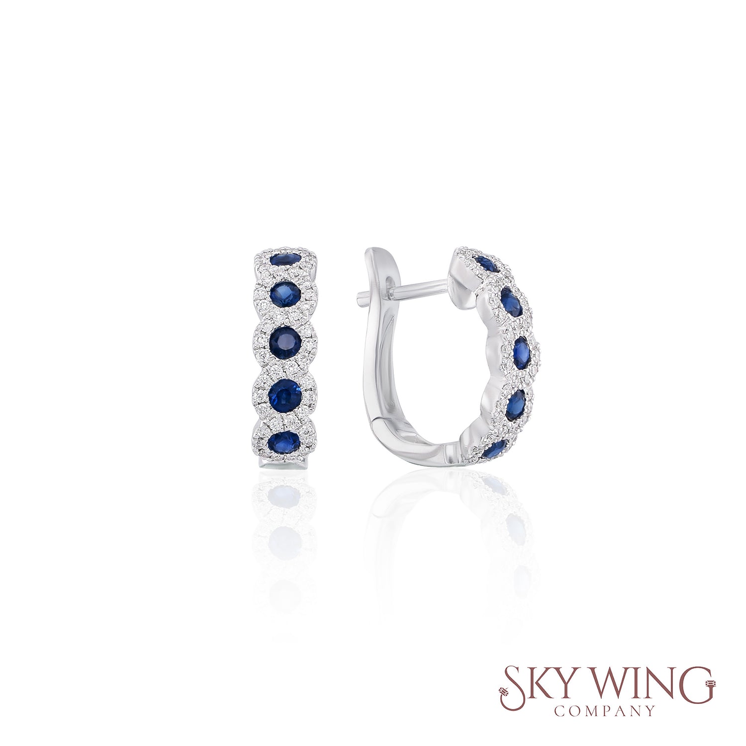 DIAMOND AND BLUE SAPPHIRE ROUND TWISTED HUGGY EARRINGS