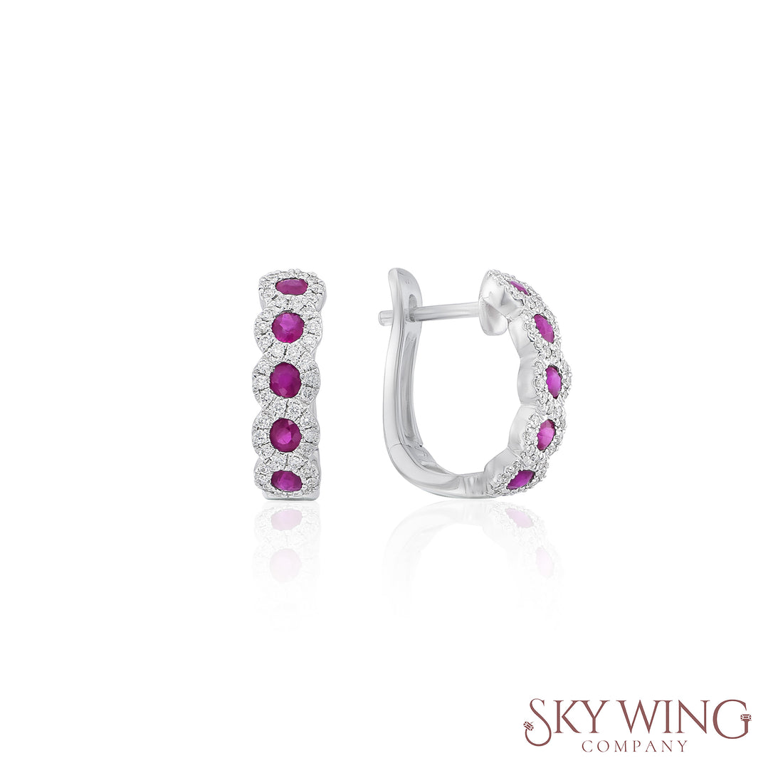 DIAMOND AND RUBY ROUND TWISTED HUGGY EARRINGS