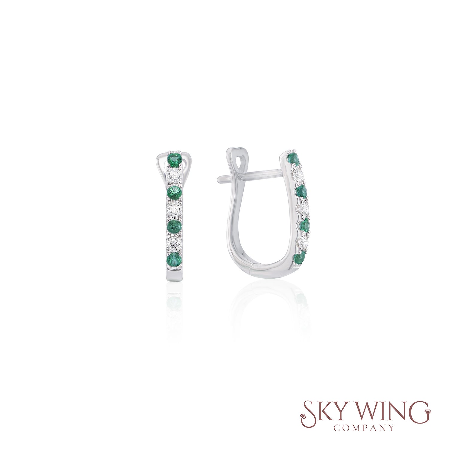 DIAMOND AND EMERALD ROUND HUGGIES EARRINGS
