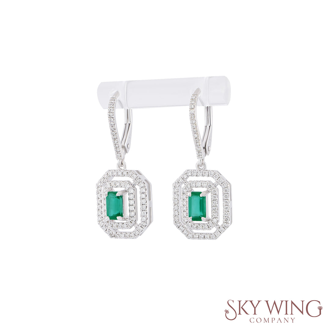 OCTAGON EMERALD & ROUND DIAMOND DANGLER EARRING