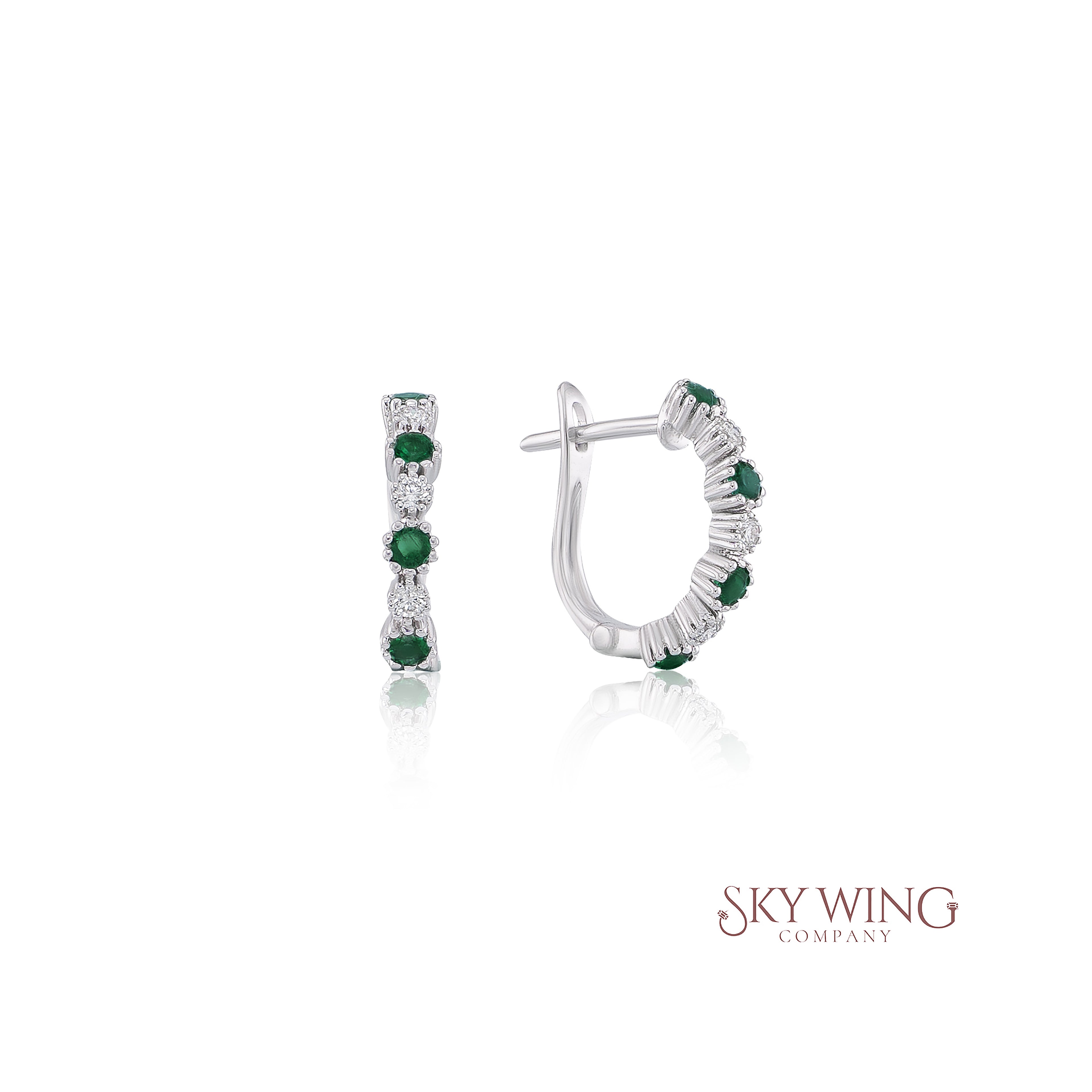DIAMOND AND EMERALD U SHAPED HOOP EARRING