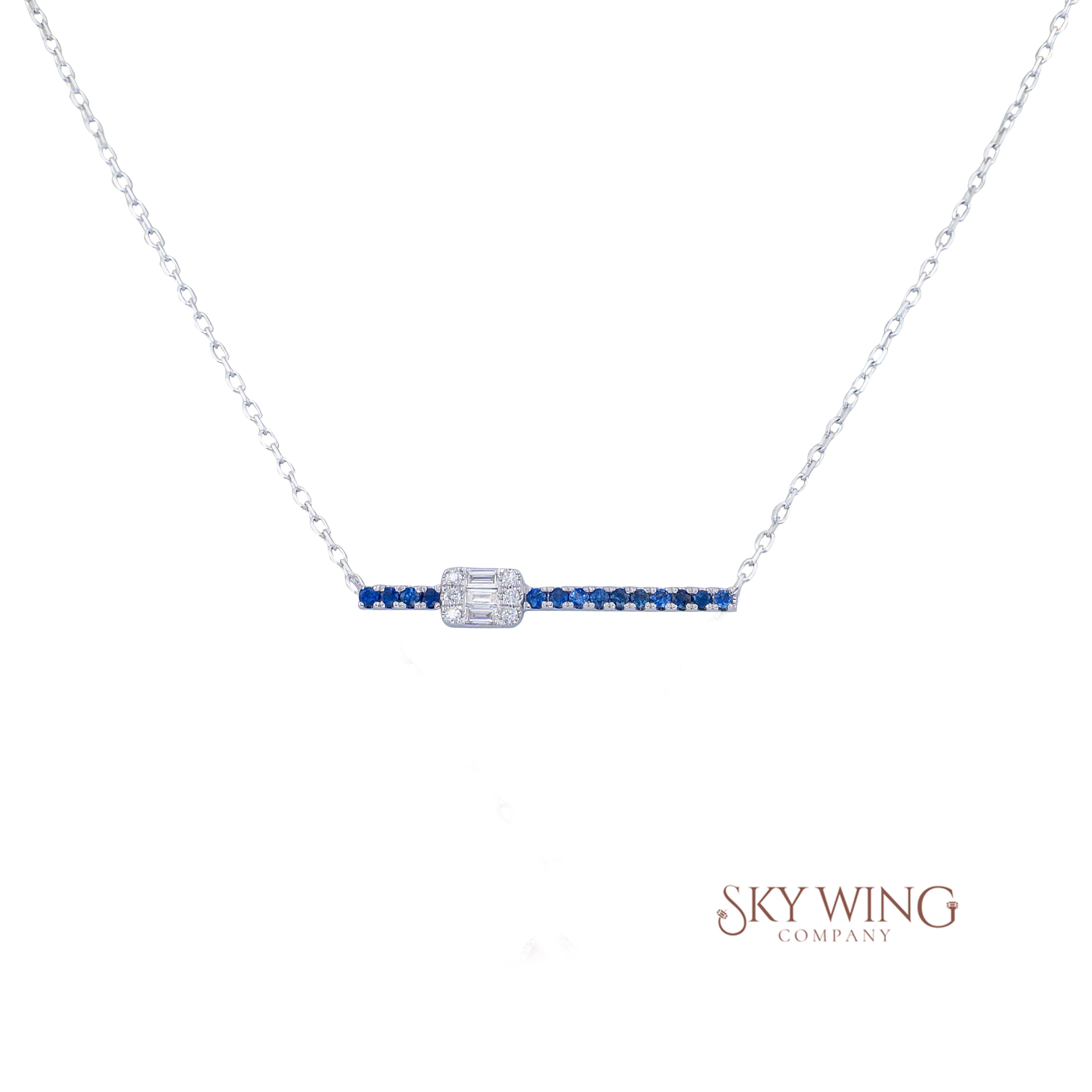 Horizontal Blue Sapphire Bar Necklace