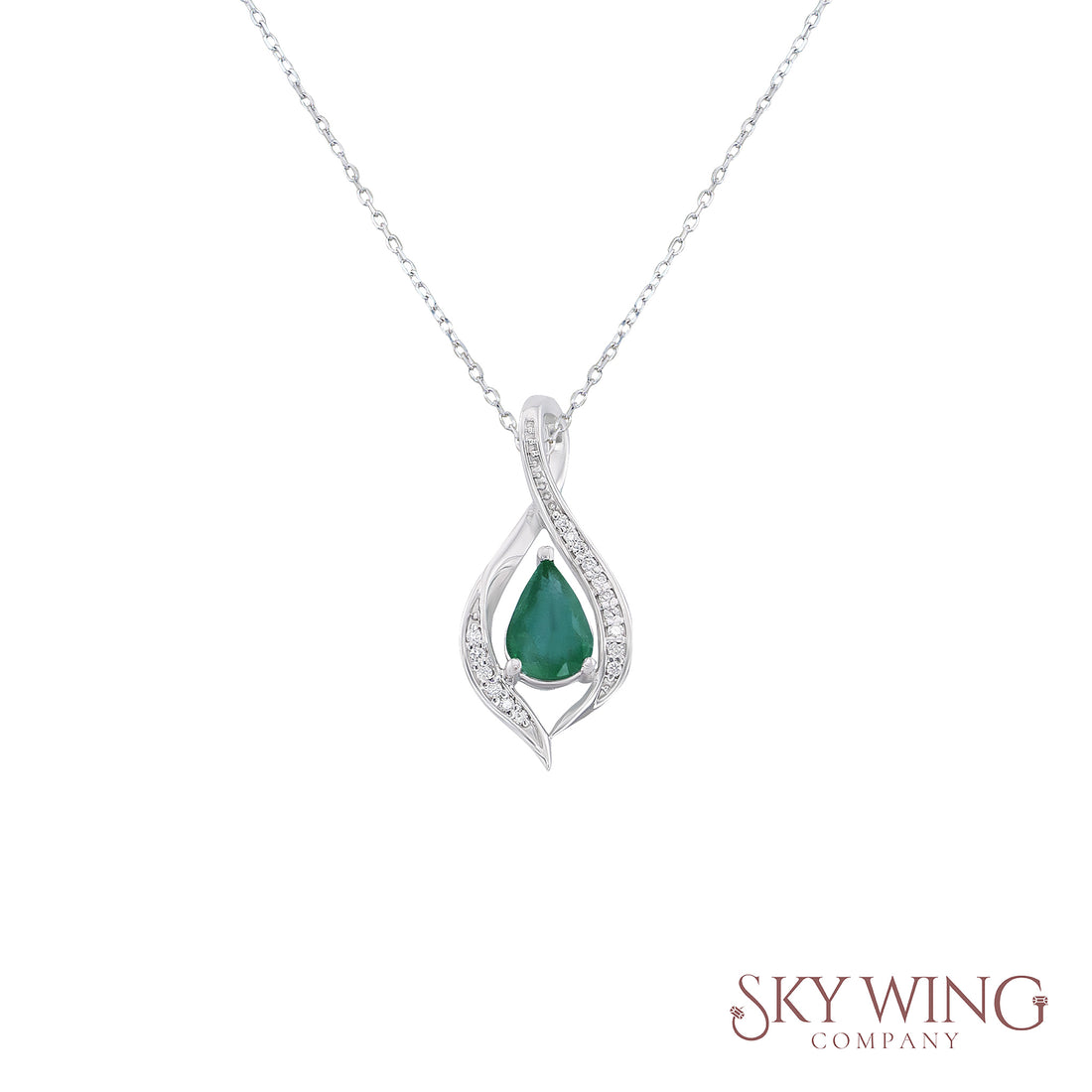 Pear Shaped Emerald And Diamond Swirl Necklace