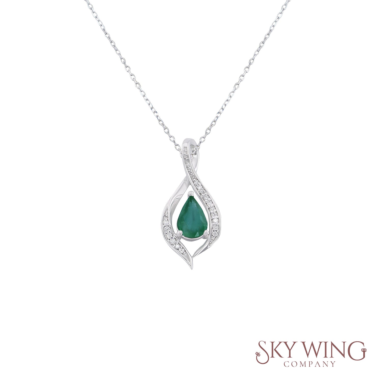 Pear Shaped Emerald And Diamond Swirl Necklace