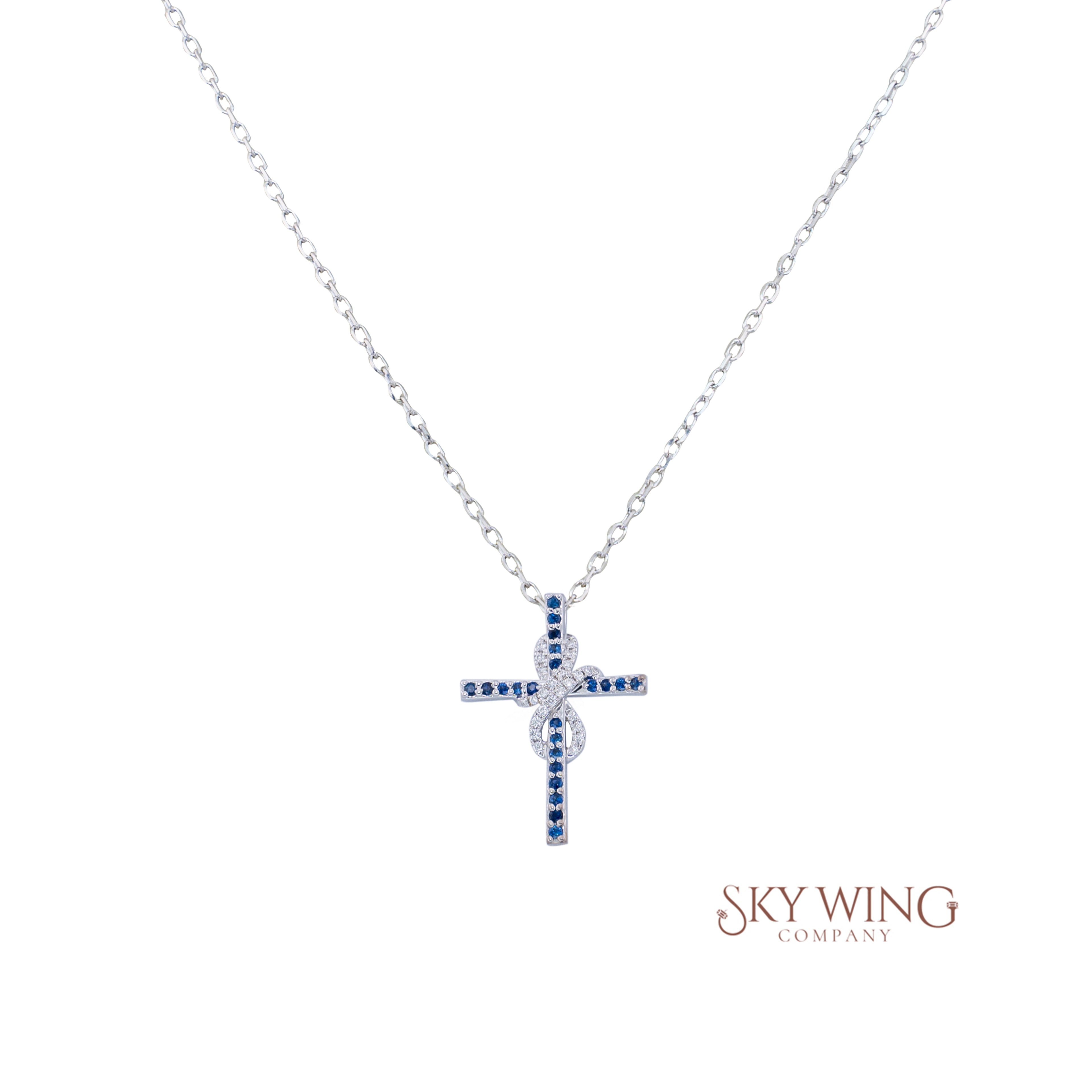 Blue and Diamond Cross Necklace