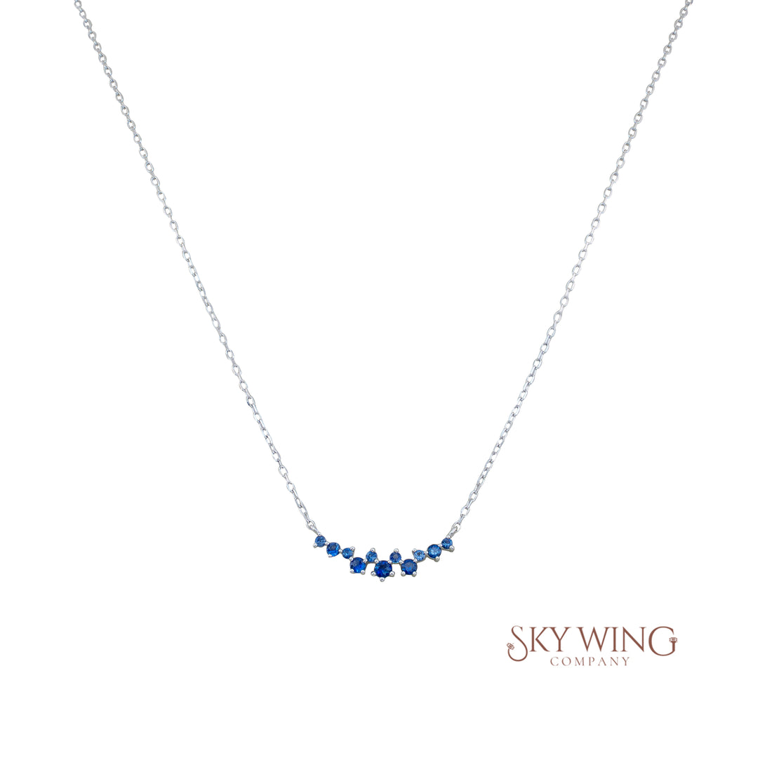 Blue Sapphire Dainty Curved Necklace