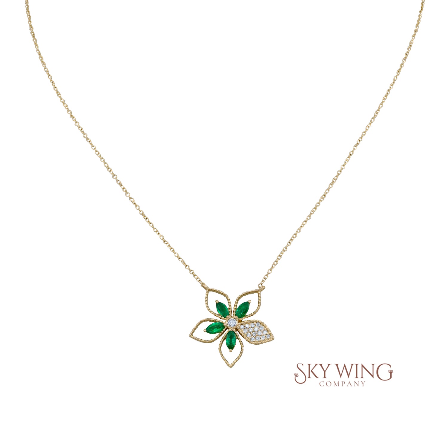 Emerald Diamond Flower Necklace