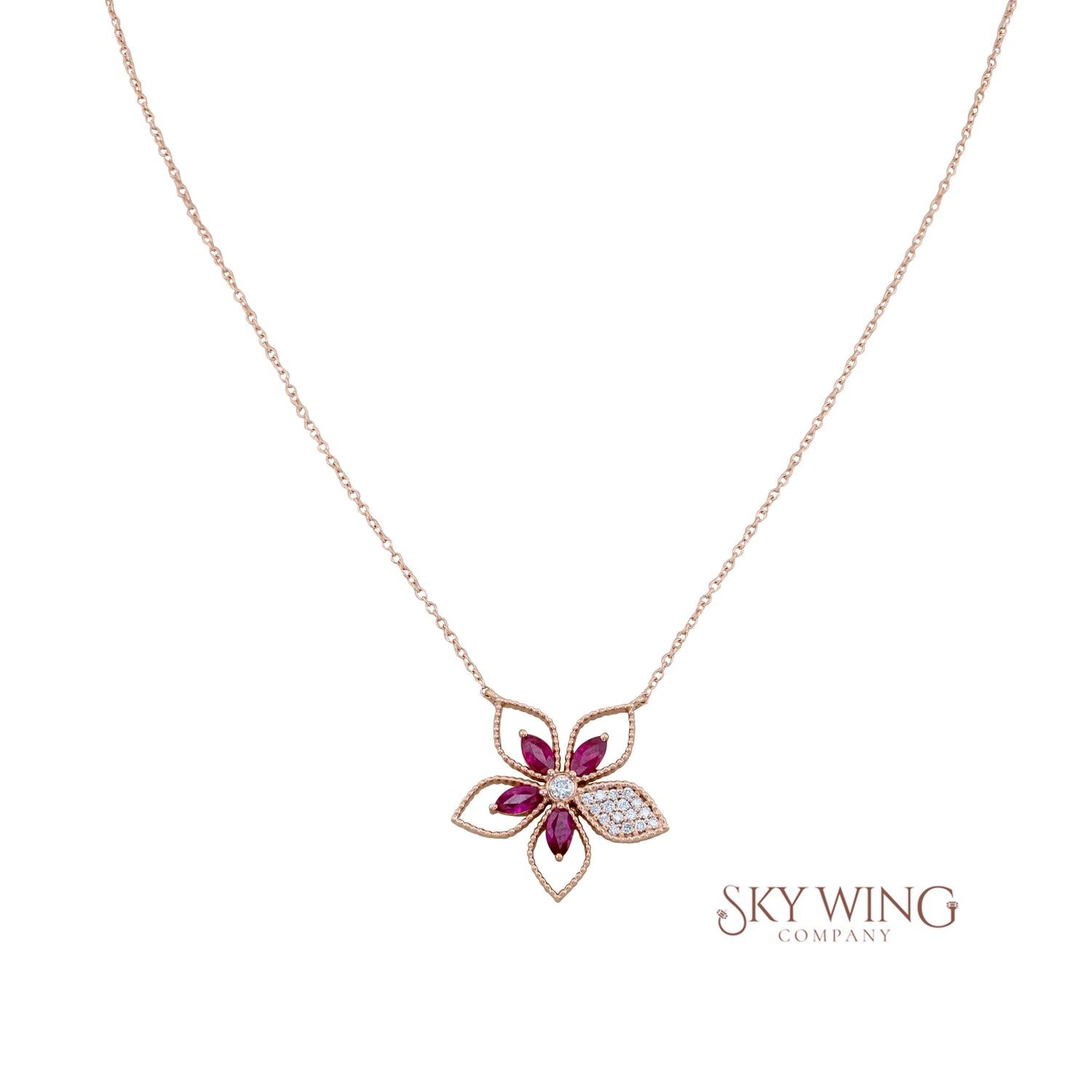 Ruby Diamond Flower Necklace