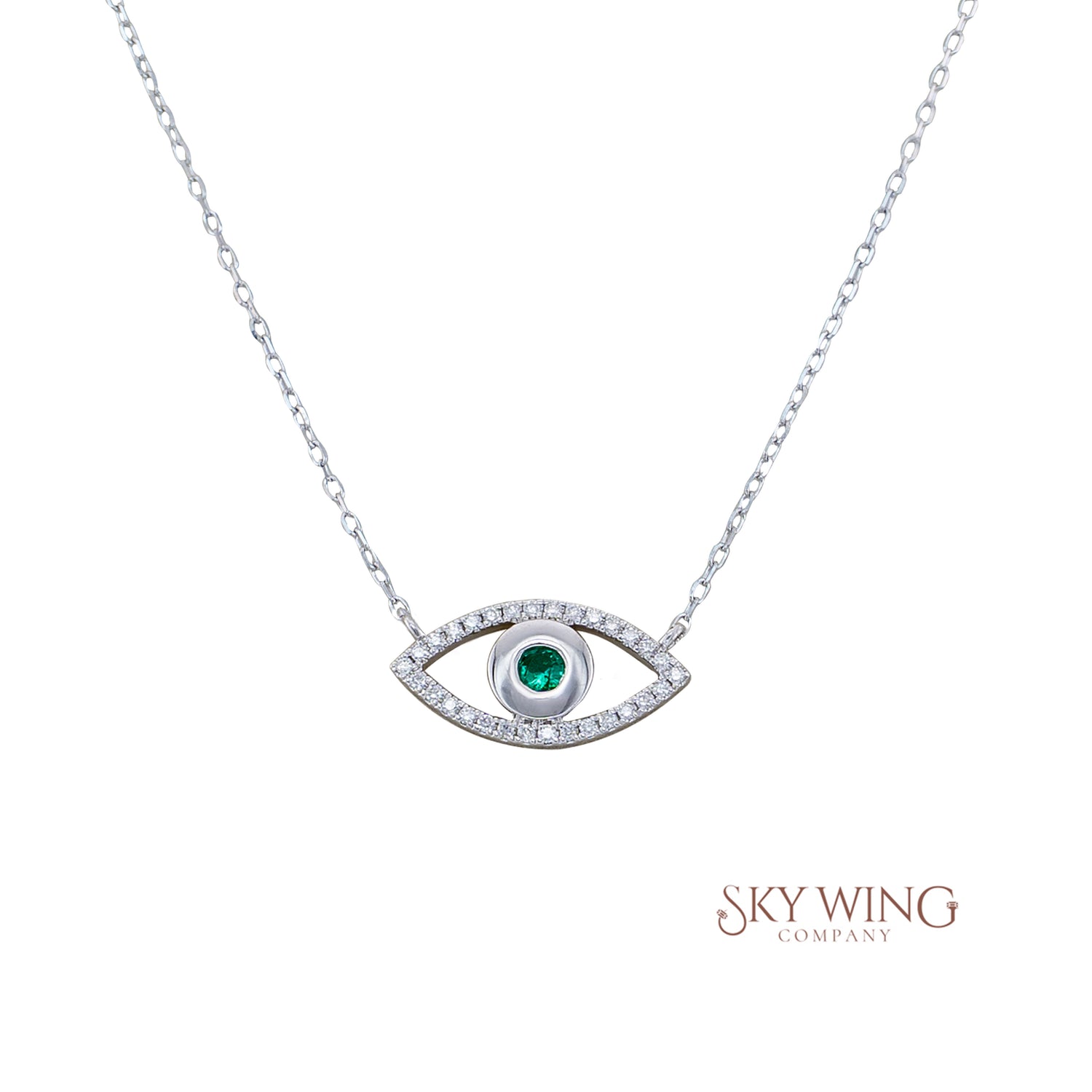 Diamond Emerald Evil Eye Necklace