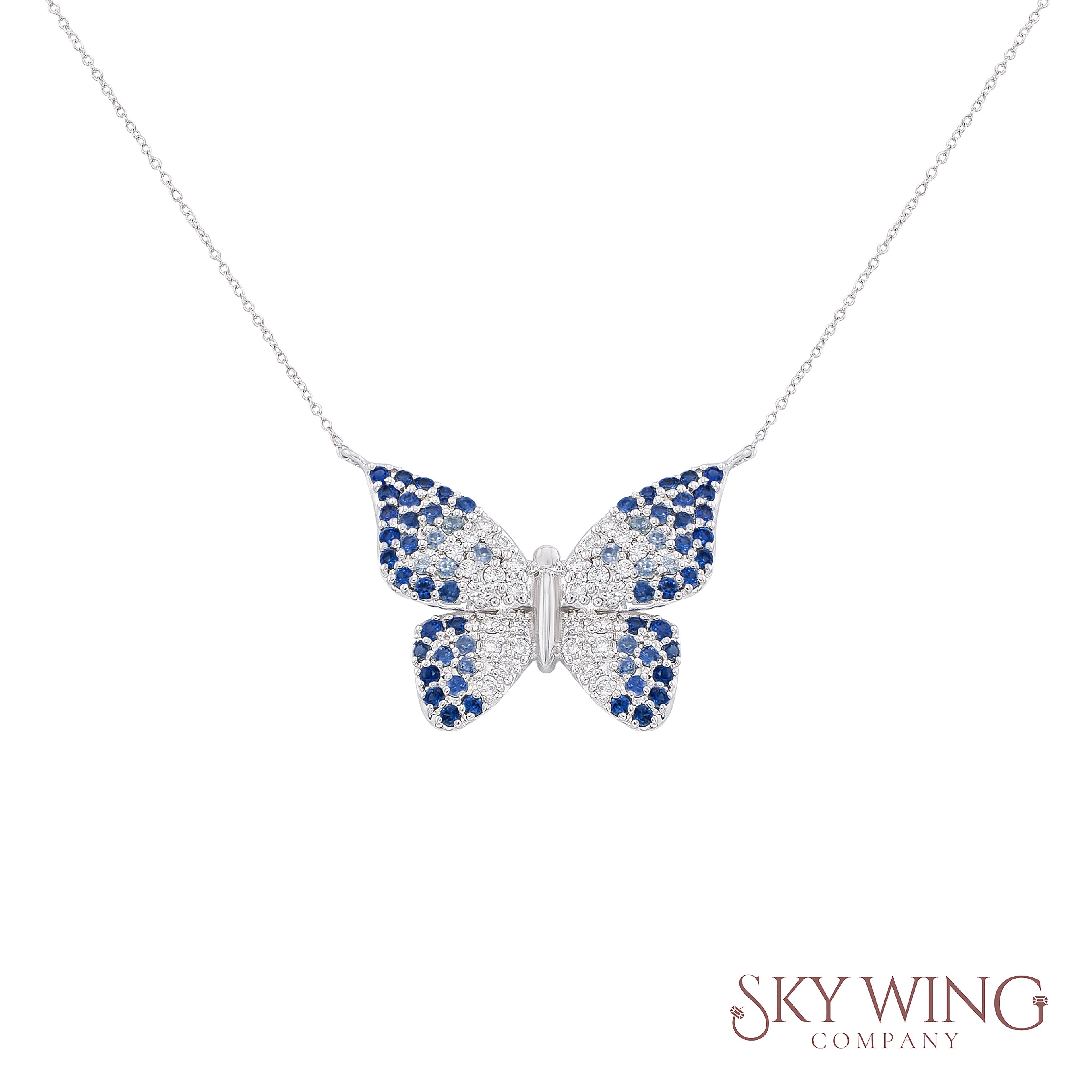 Blue Sapphire Diamond Butterfly Necklace