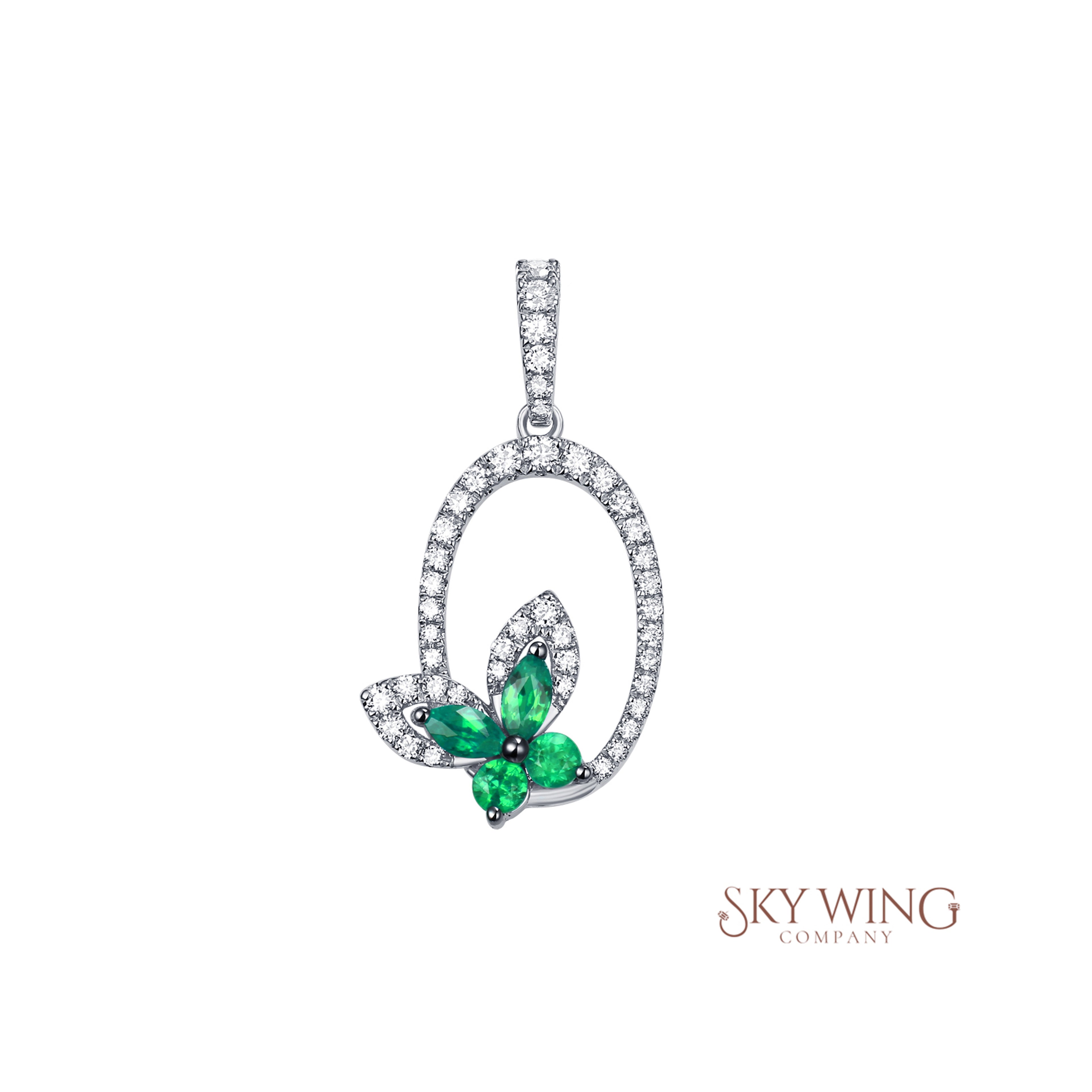 Emerald Diamond Butterfly Necklace