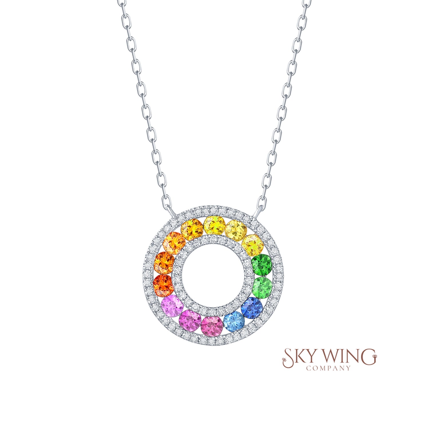 Rainbow Sapphire Round Necklace