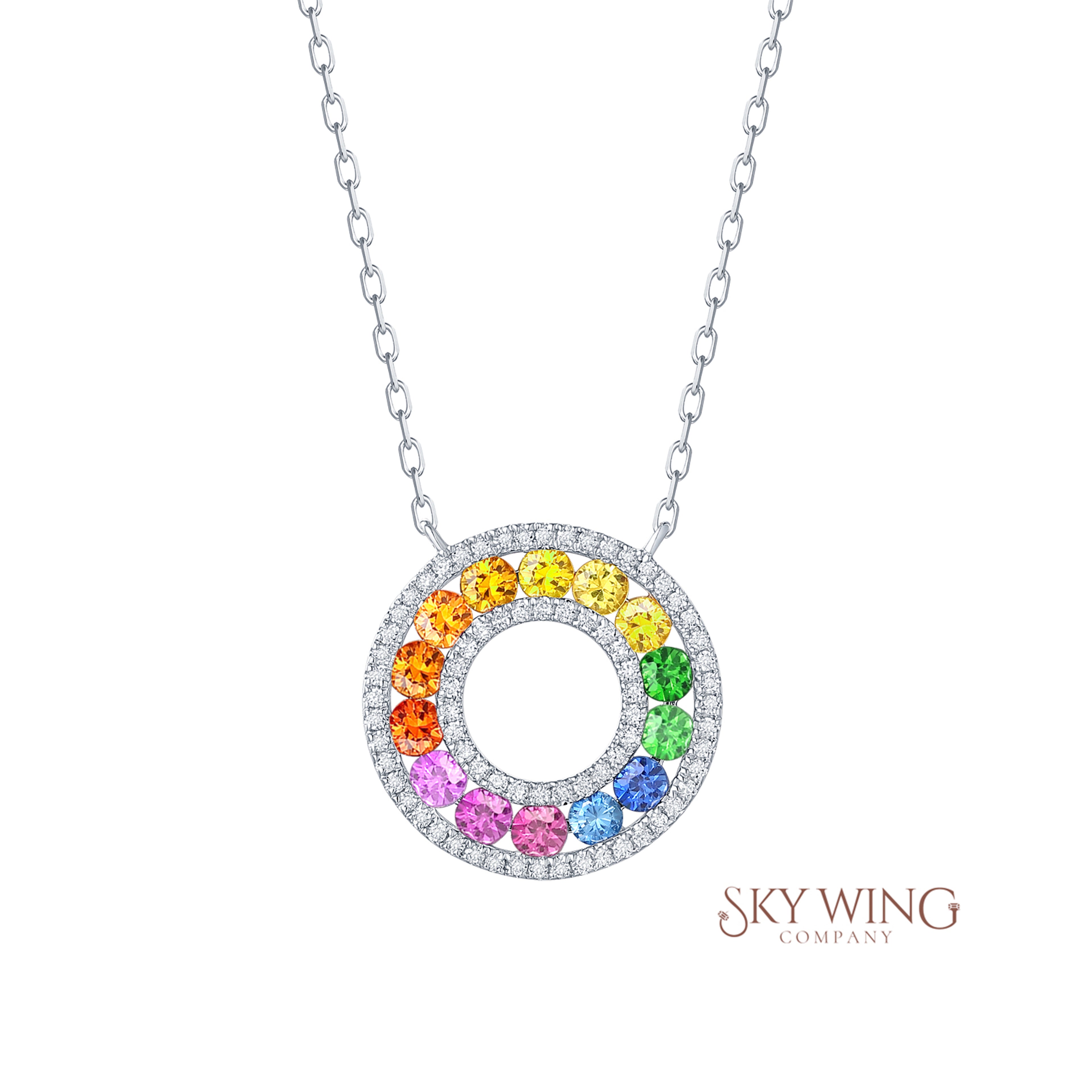 Rainbow Sapphire Round Necklace