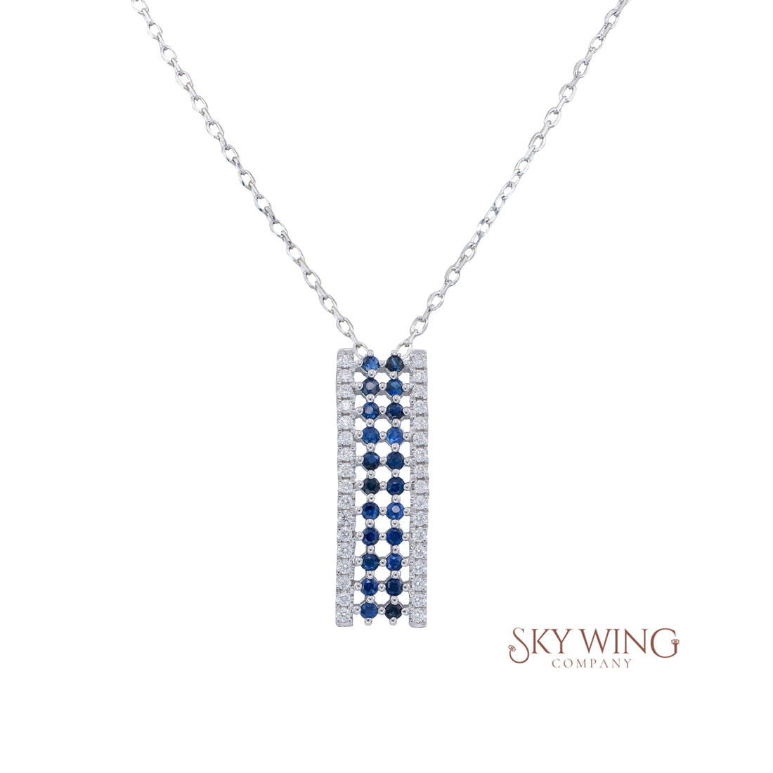 Blue Sapphire Vertical Bar Necklace