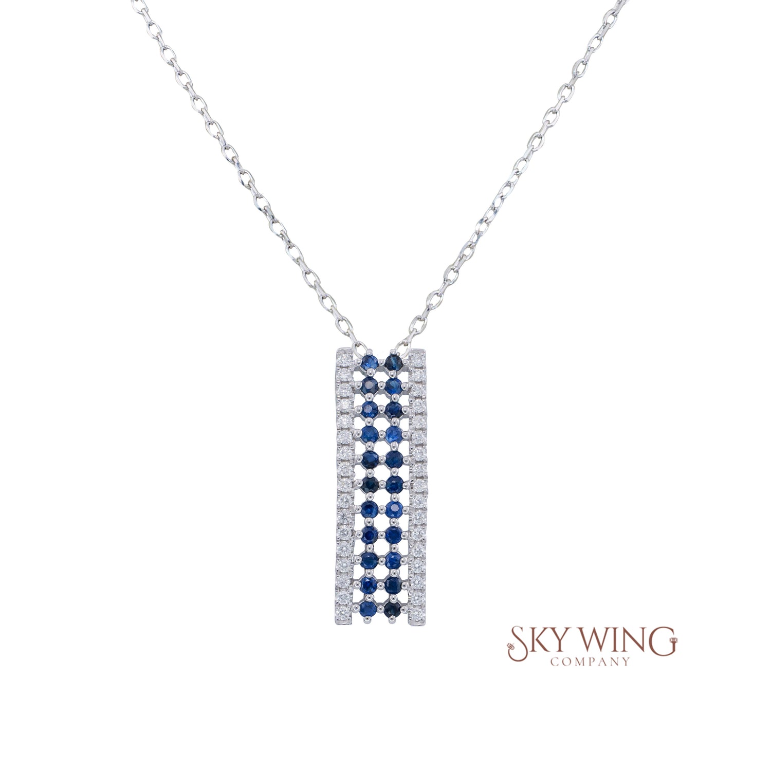 Blue Sapphire Vertical Bar Necklace