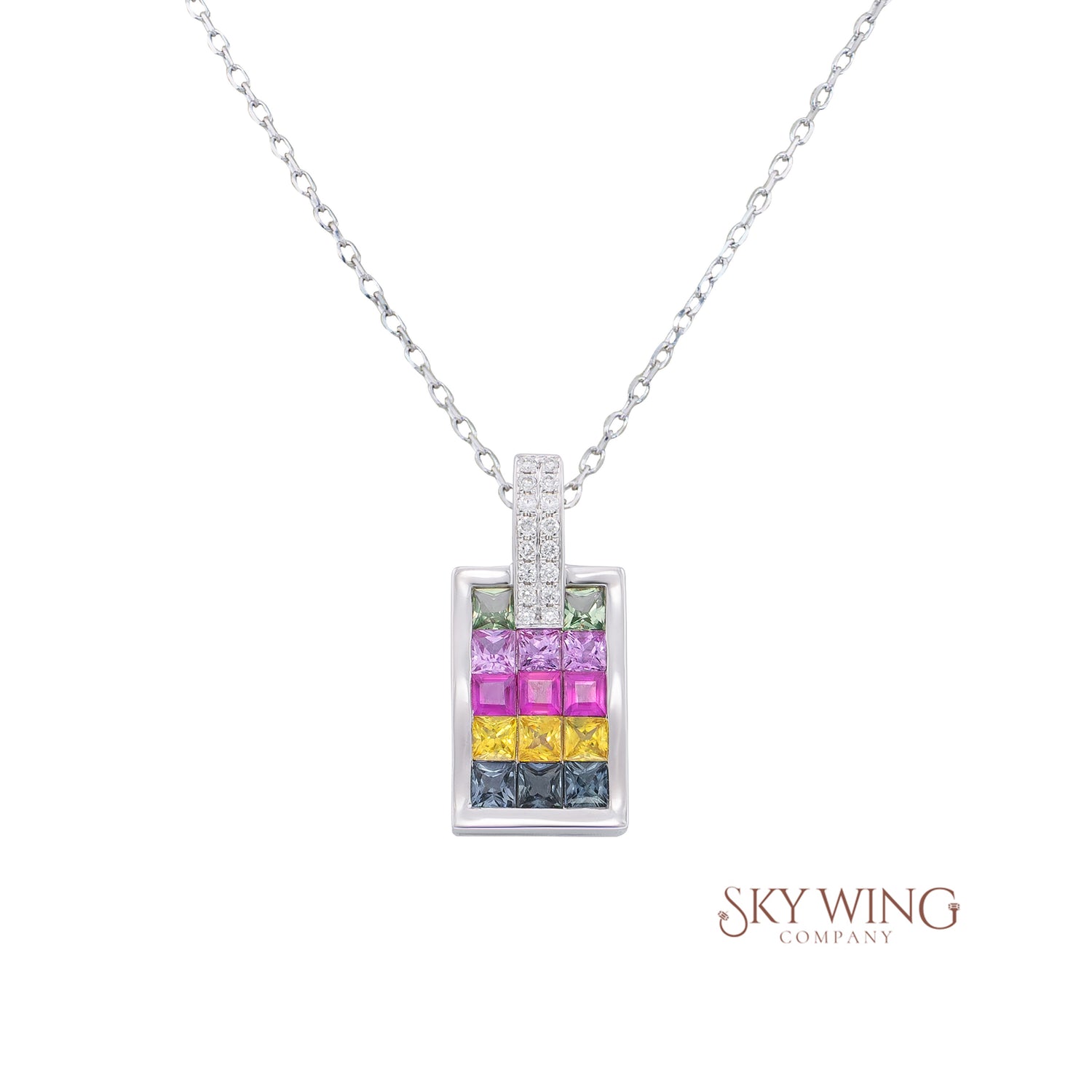 Square Multi Sapphire Necklace