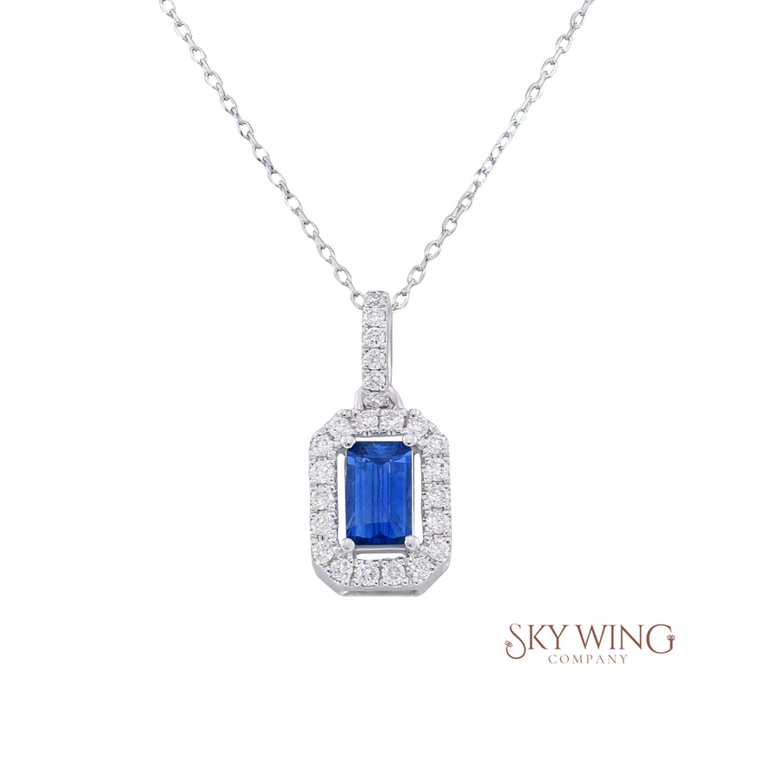 Square Blue Sapphire Diamond Necklace