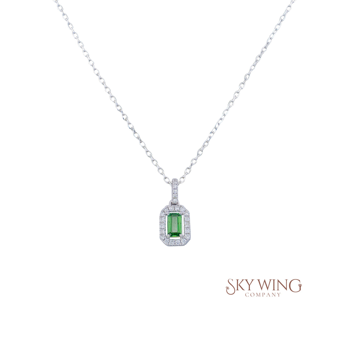 Square Tsavorite Diamond Necklace