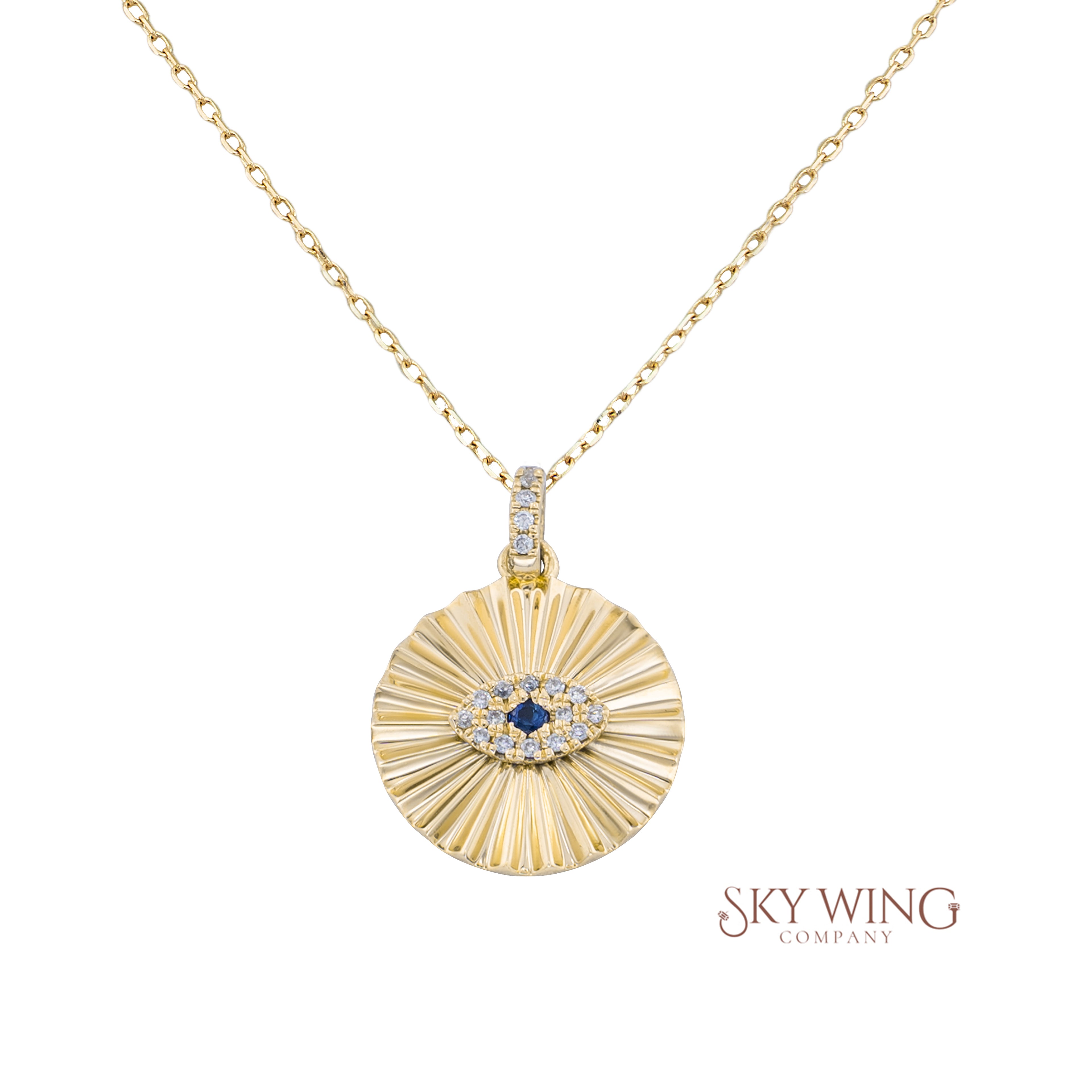 Golden Blue Sapphire Evil Eye Necklace