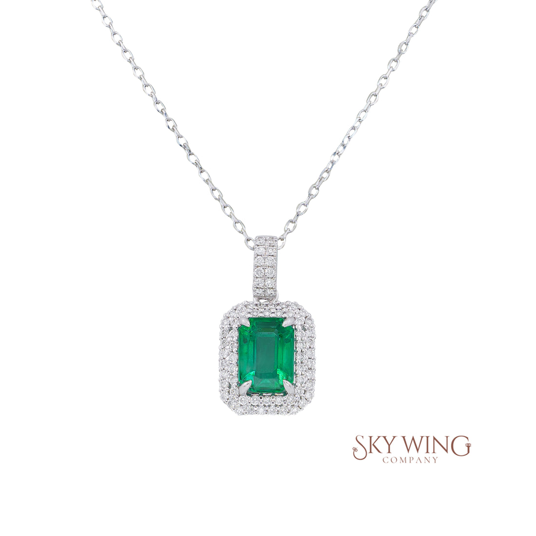 Square Emerald Diamond Necklace