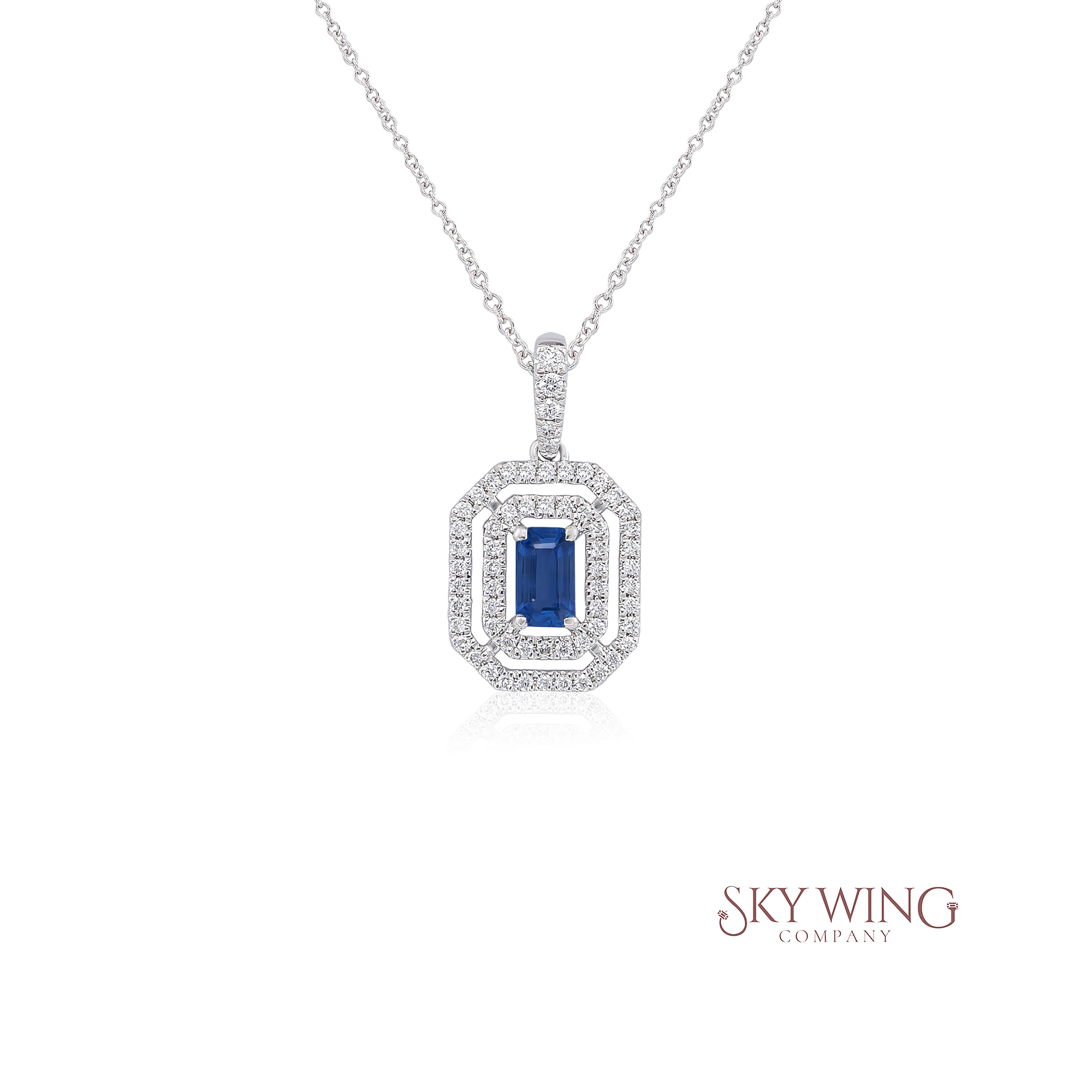 Blue Sapphire And Diamond Halo Necklace