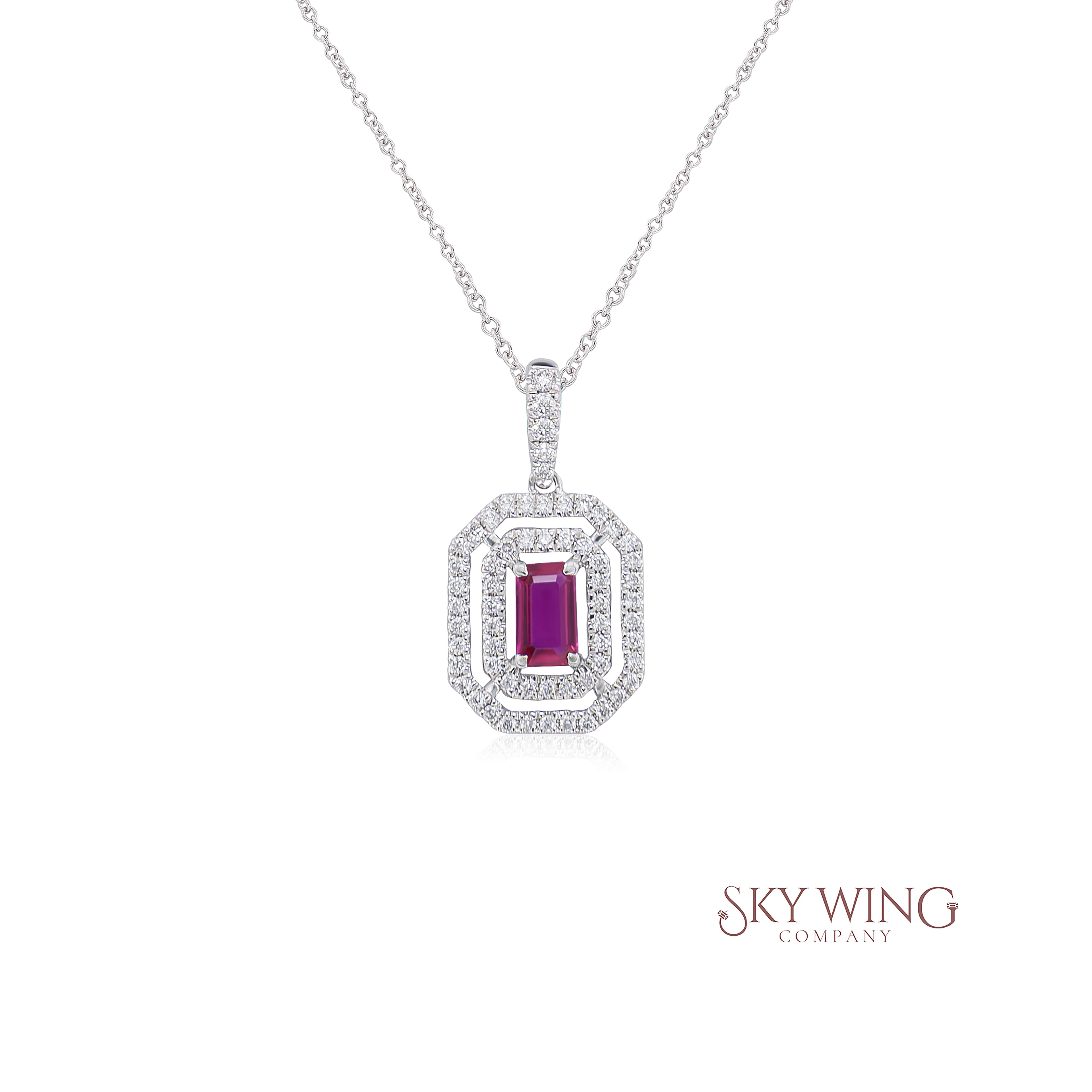 Ruby And Diamond Halo Necklace