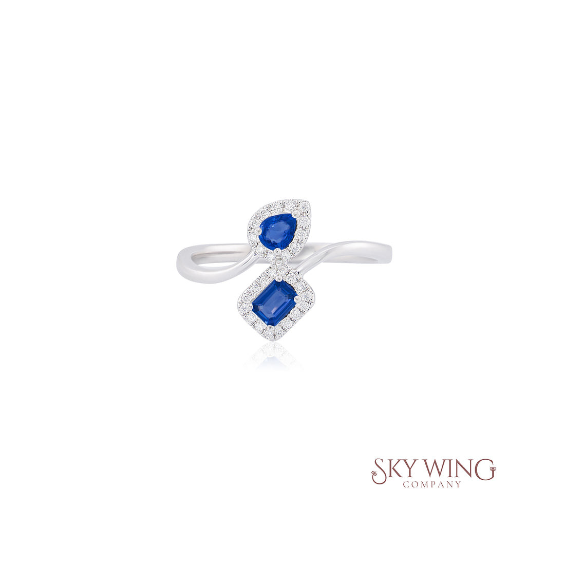 DIA: &amp; PEAR SHAPE BLUE SAPPHIRE BYPASS RING