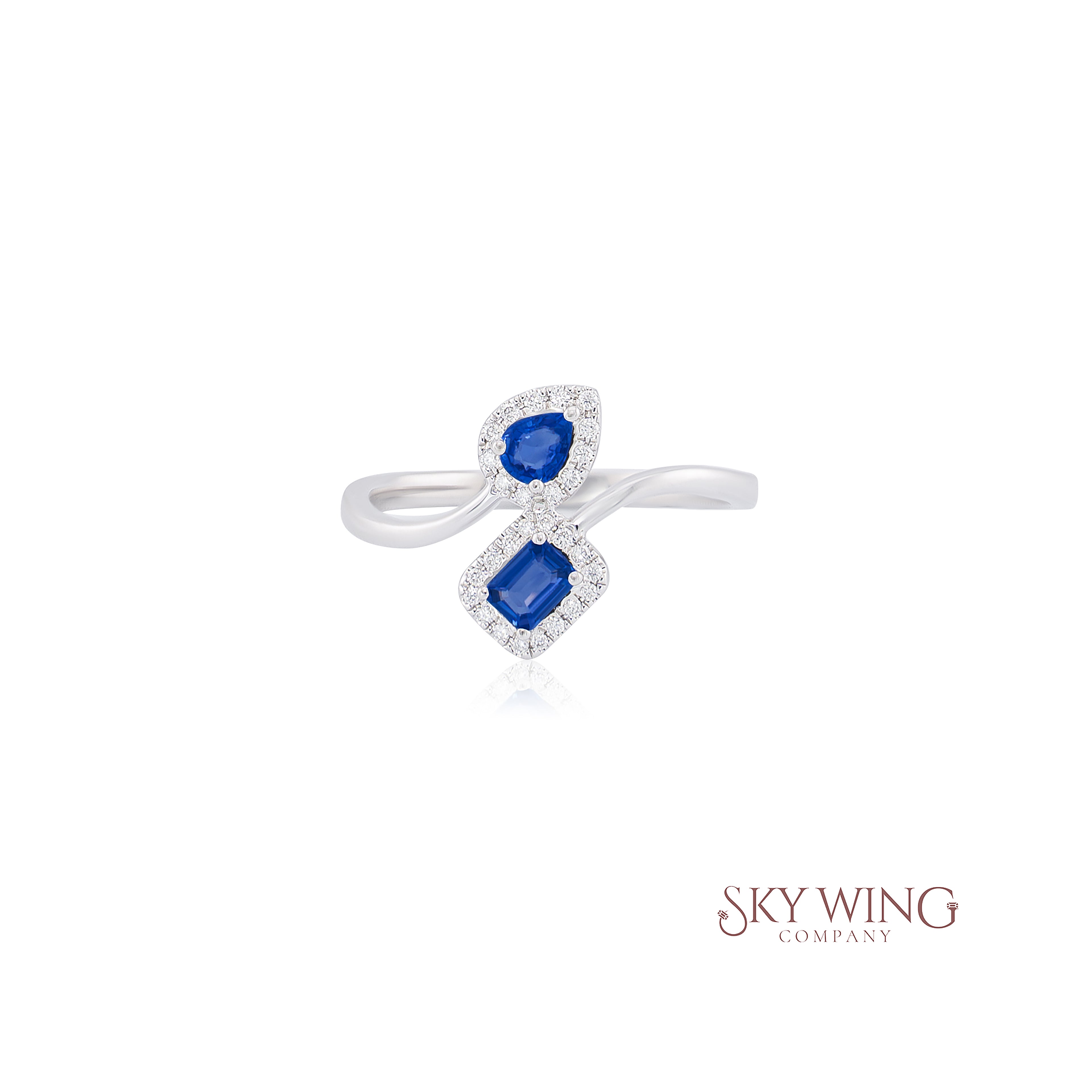 DIA: &amp; PEAR SHAPE BLUE SAPPHIRE BYPASS RING