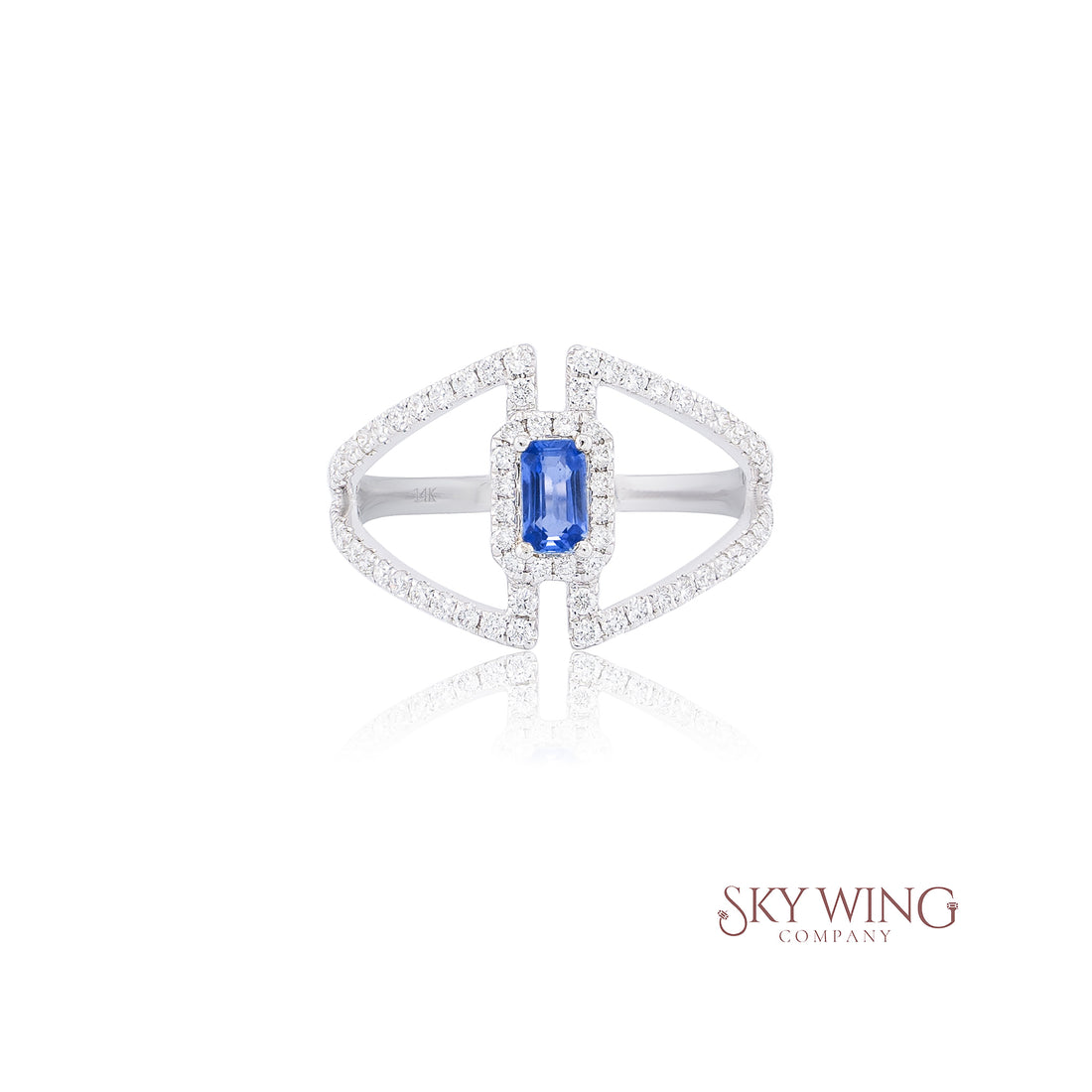 OCTAGON BLUE SAPPHIRE &amp; ROUND DIAMOND RING