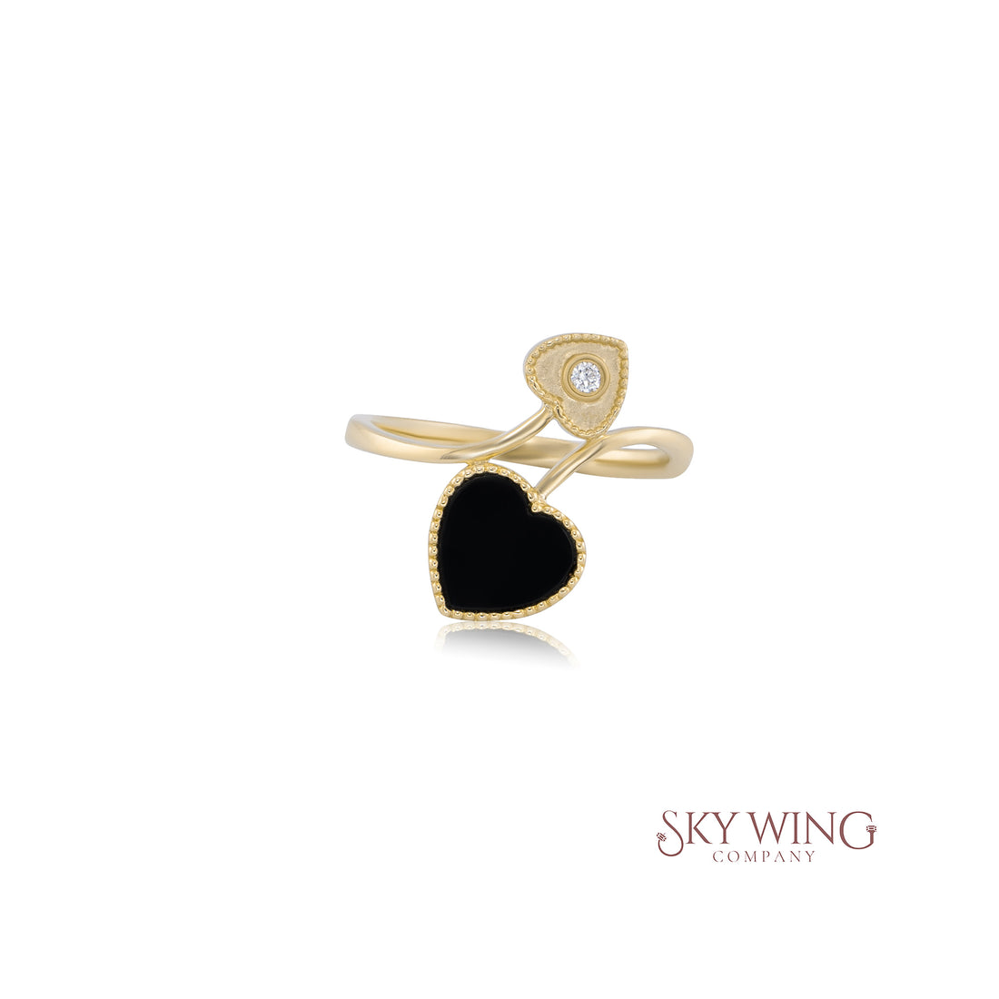 BLACK ONYX &amp; DIAMOND HEART SHAPED RING
