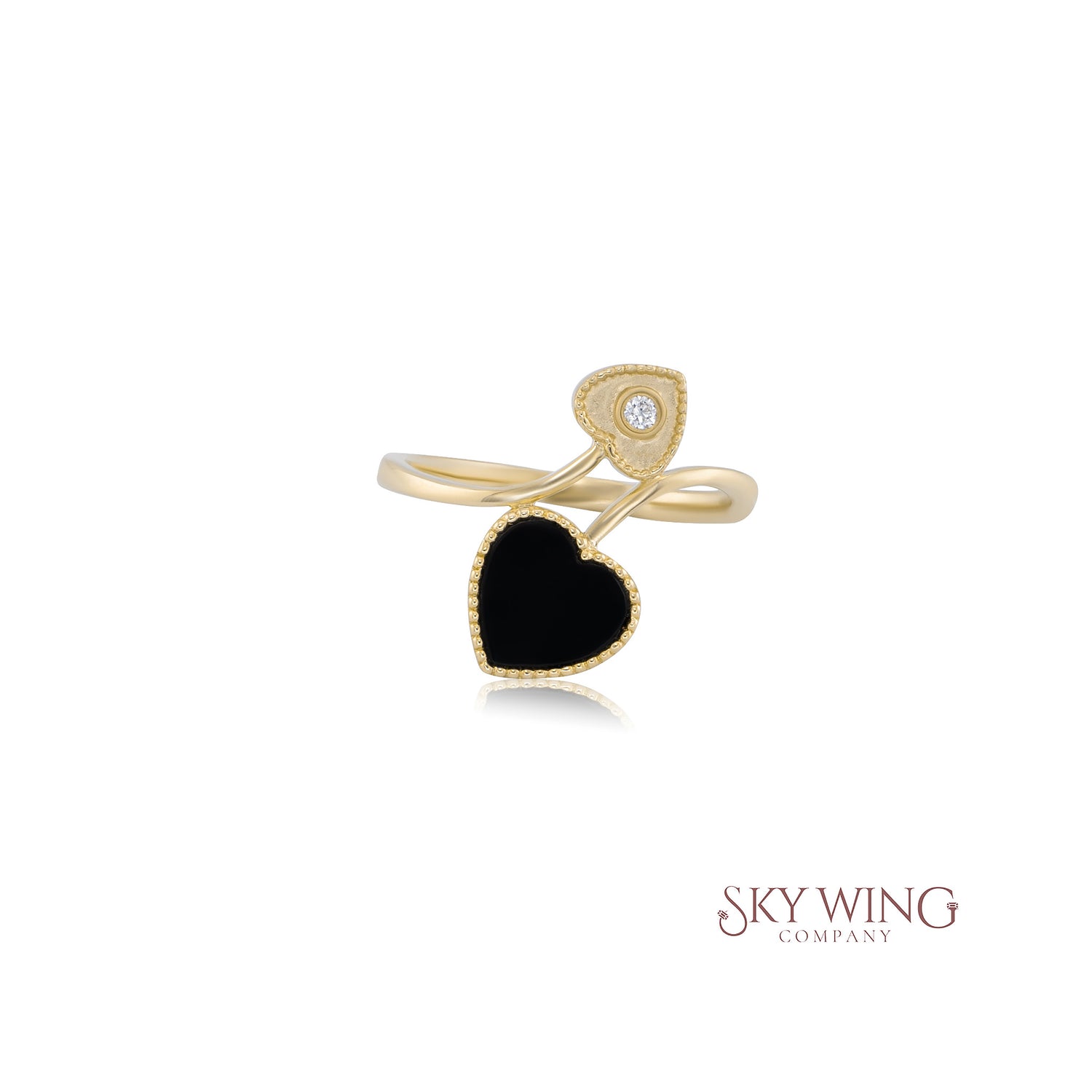 BLACK ONYX &amp; DIAMOND HEART SHAPED RING