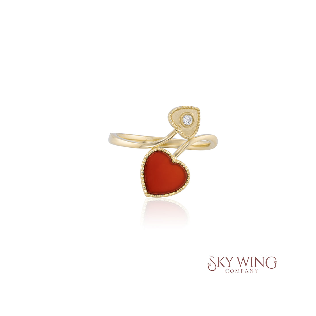 RED AGATE &amp; DIAMOND HEART SHAPED RING