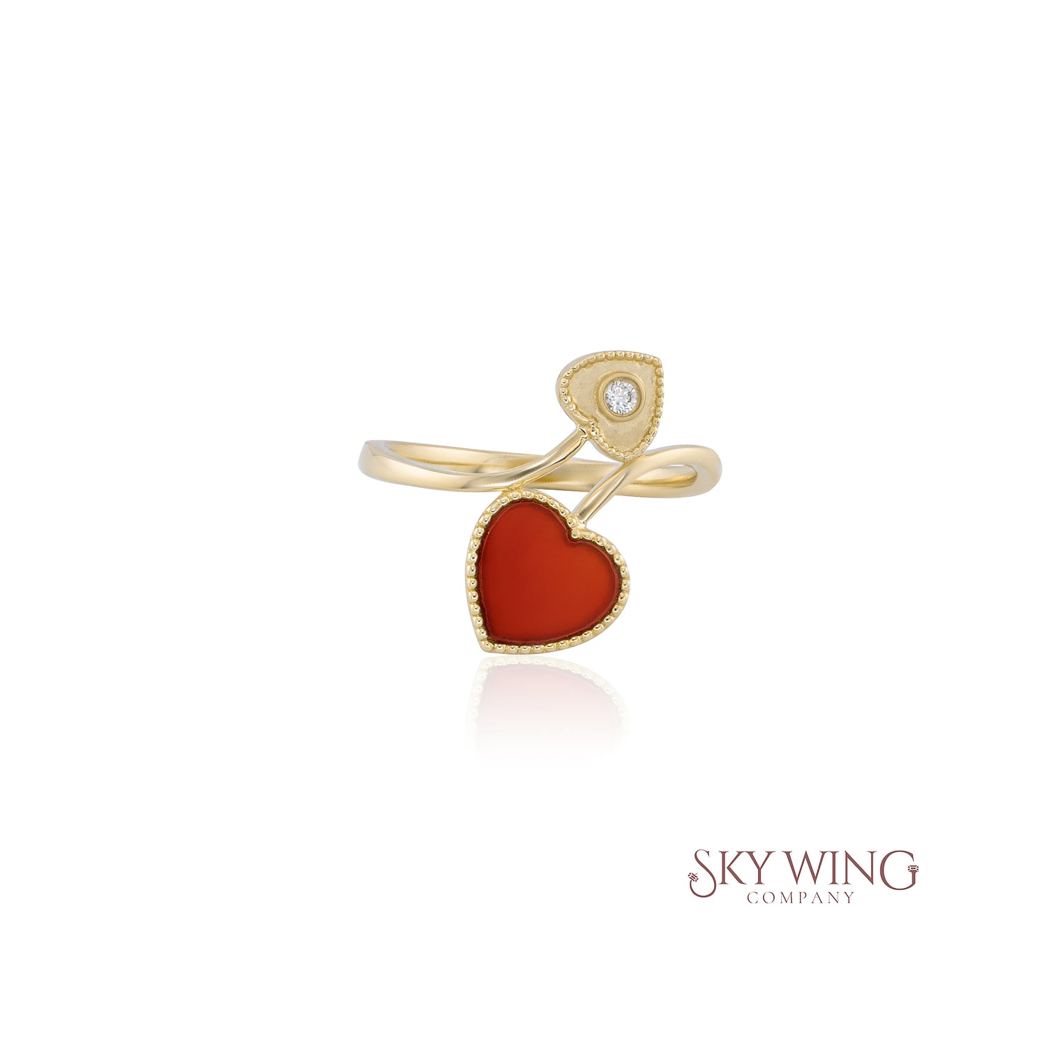 RED AGATE &amp; DIAMOND HEART SHAPED RING