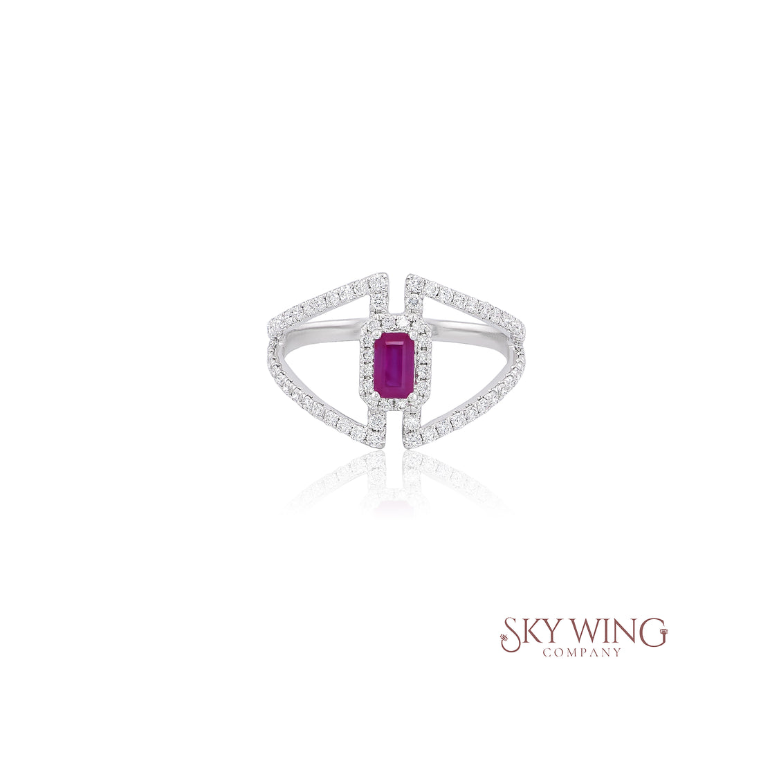 RECTANGLE PINK SAPPHIRE AND ROUND DIAMOND RING