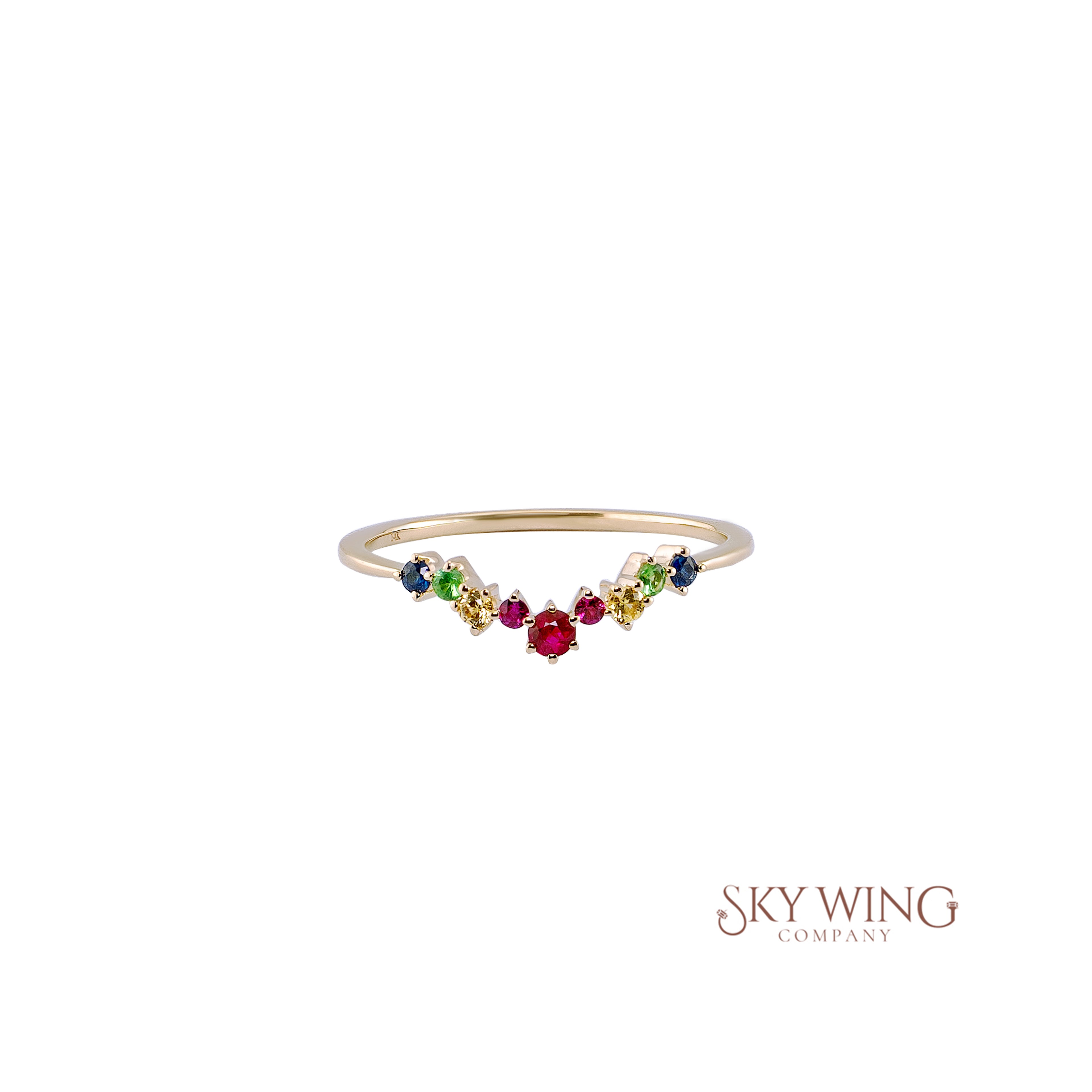 V SHAPED MULTI SAPPHIRE RING
